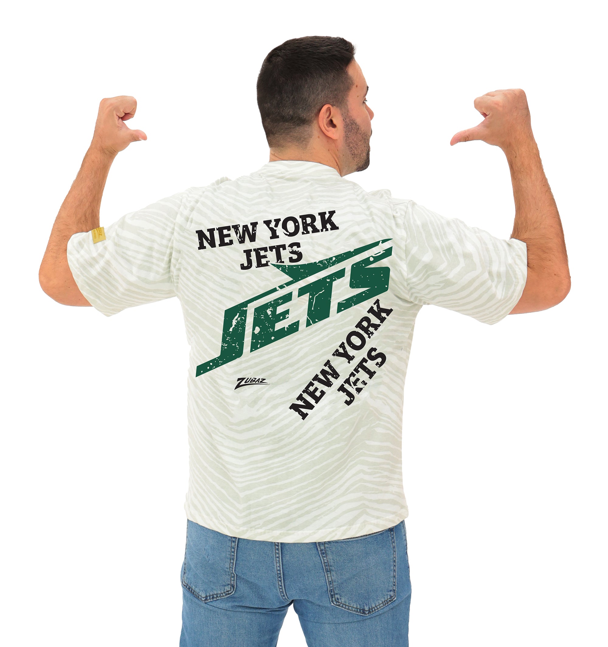 Zubaz NFL Unisex Adult Vintage 90s Full Back Zebra 2 Color Tonal All Over Short Sleeve T-Shirt, New York Jets