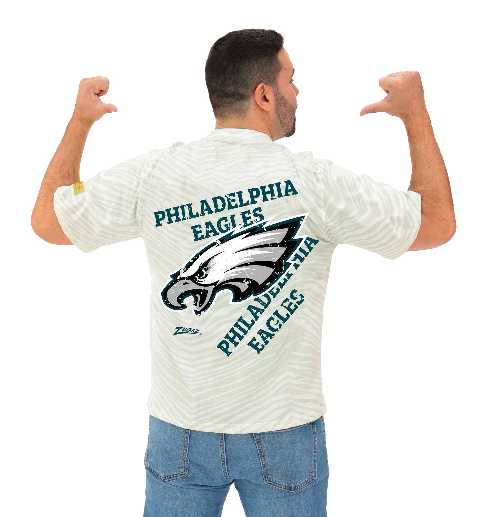 Zubaz NFL Unisex Adult Vintage 90s Full Back Zebra 2 Color Tonal All Over Short Sleeve T-Shirt, Philadelphia Eagles