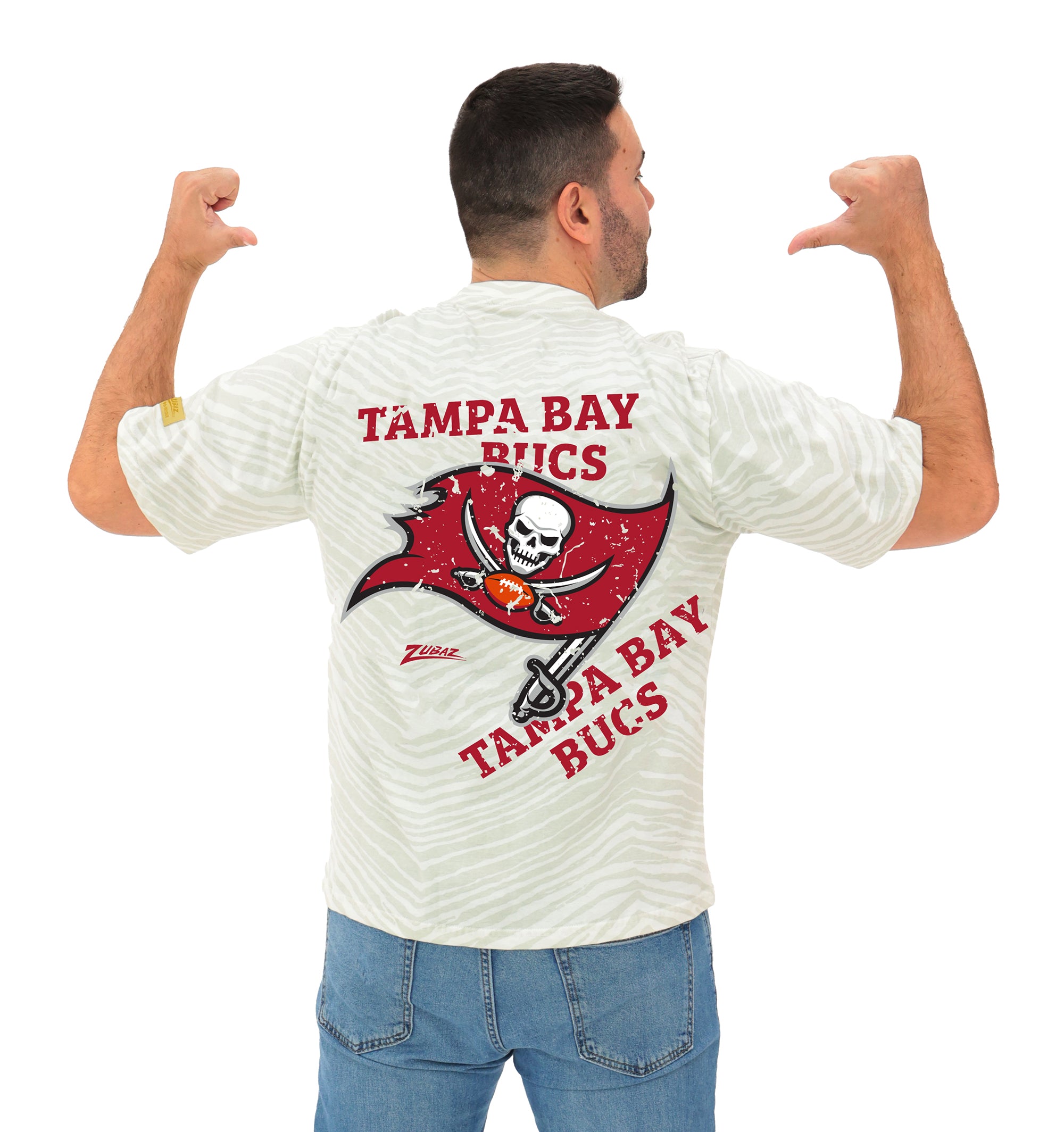 Zubaz NFL Unisex Adult Vintage 90s Full Back Zebra 2 Color Tonal All Over Short Sleeve T-Shirt, Tampa Bay Buccaneers