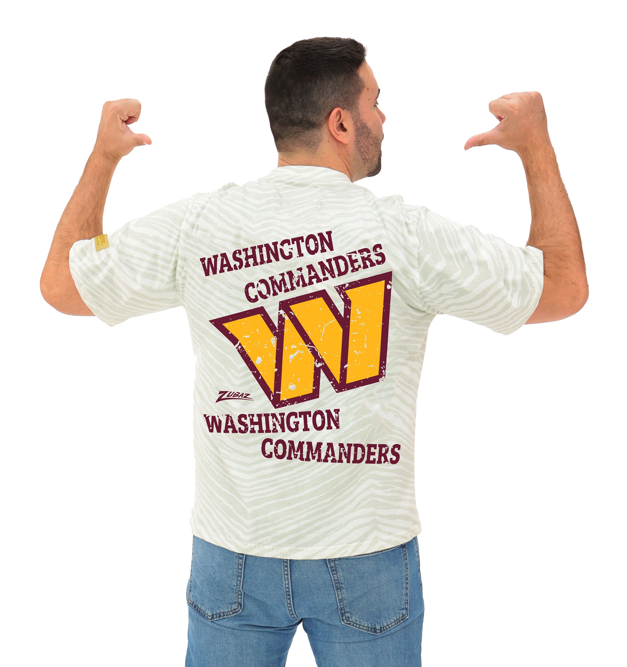Zubaz NFL Unisex Adult Vintage 90s Full Back Zebra 2 Color Tonal All Over Short Sleeve T-Shirt, Washington Commanders
