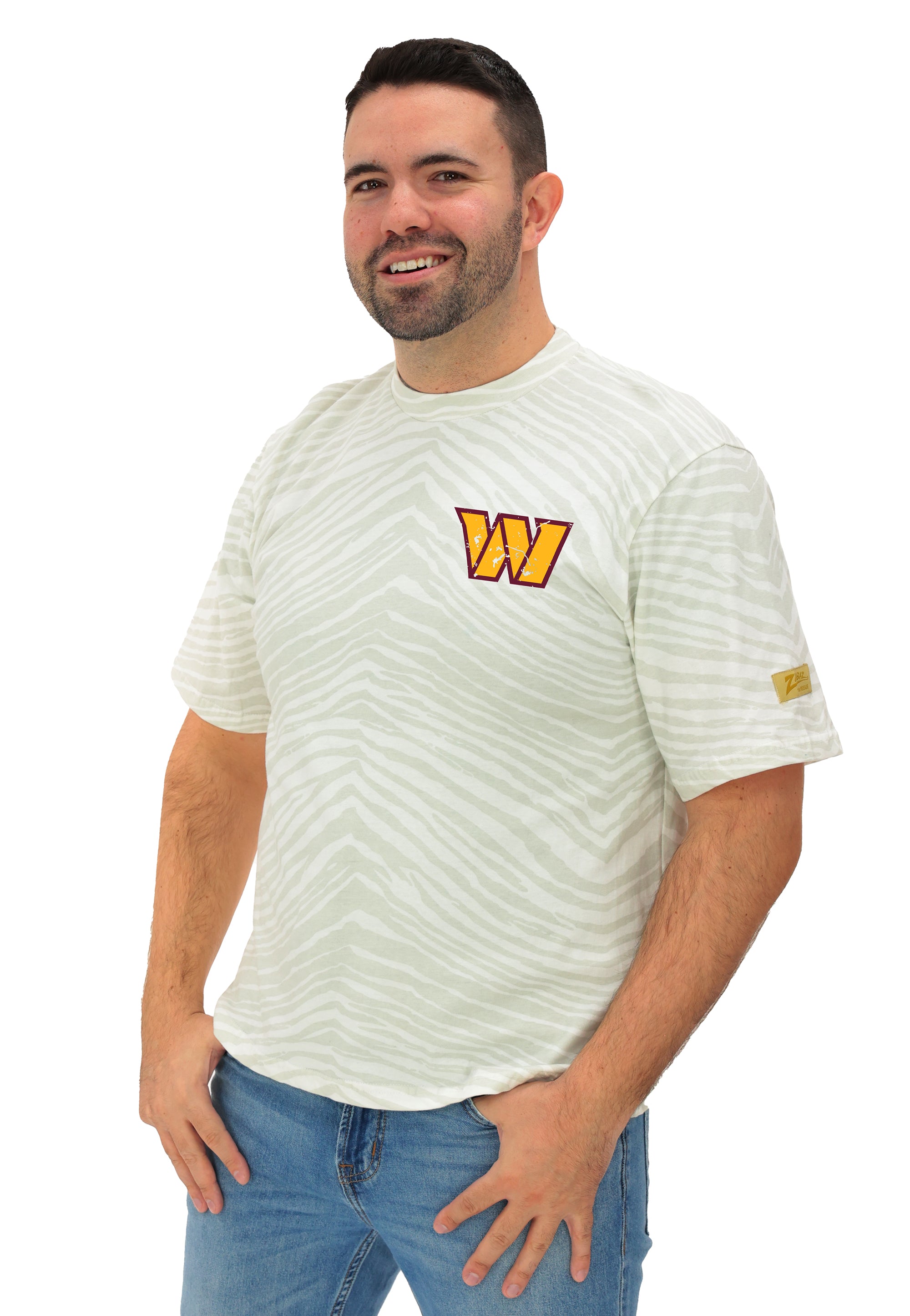 Zubaz NFL Unisex Adult Vintage 90s Full Back Zebra 2 Color Tonal All Over Short Sleeve T-Shirt, Washington Commanders