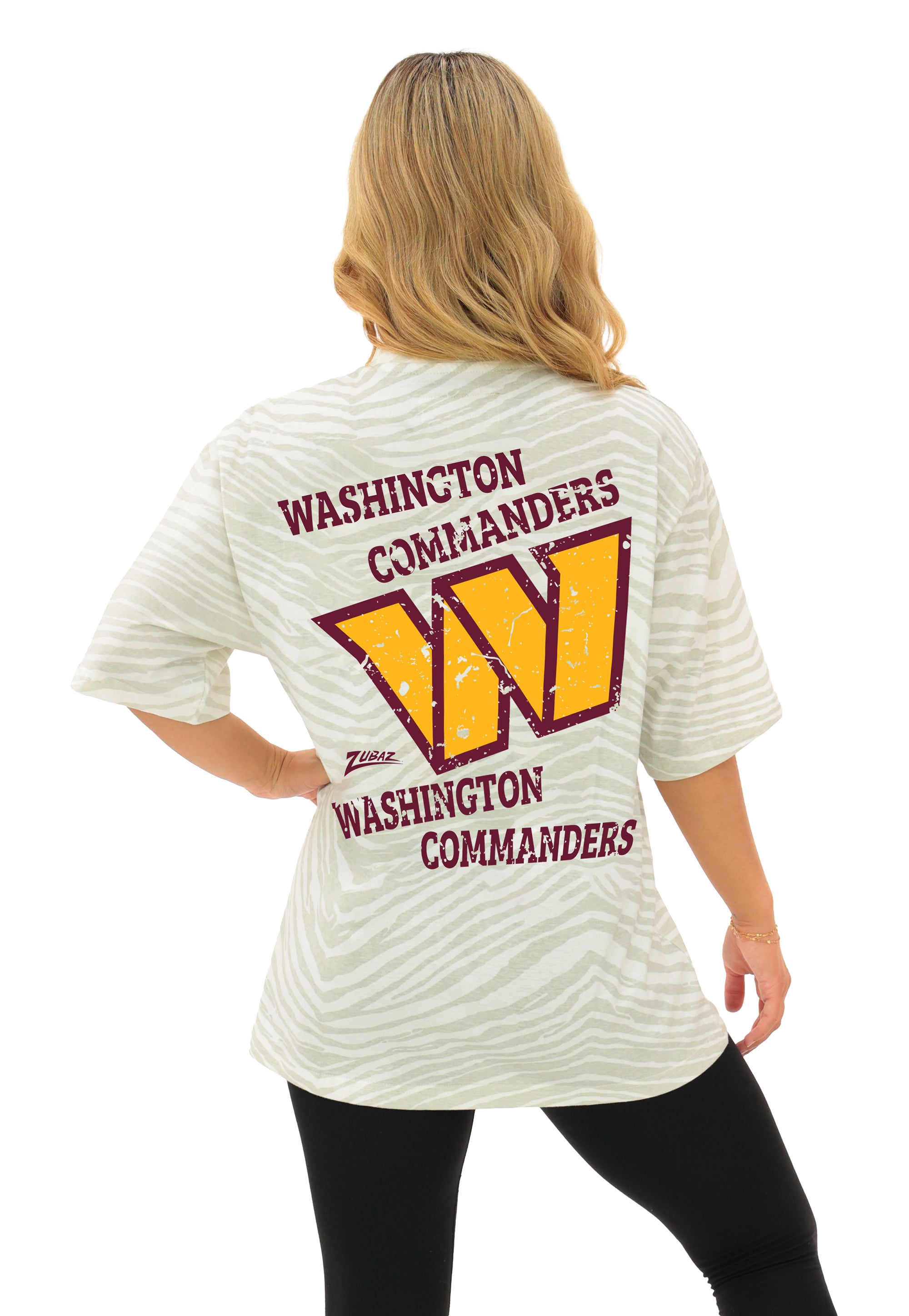 Zubaz NFL Unisex Adult Vintage 90s Full Back Zebra 2 Color Tonal All Over Short Sleeve T-Shirt, Washington Commanders - Offic