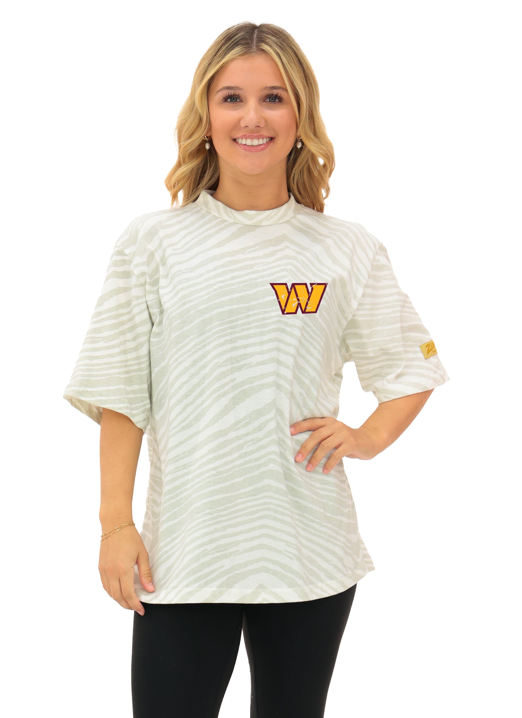 Zubaz NFL Unisex Adult Vintage 90s Full Back Zebra 2 Color Tonal All Over Short Sleeve T-Shirt, Washington Commanders - Offic