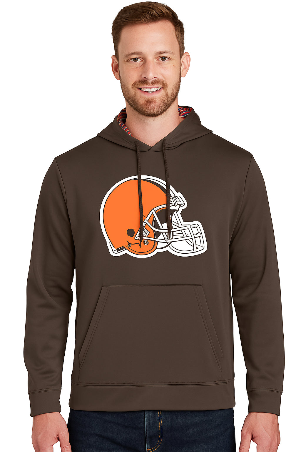 Zubaz NFL Men's Cleveland Browns Team Color Primary Logo With Zebra Hood Liner