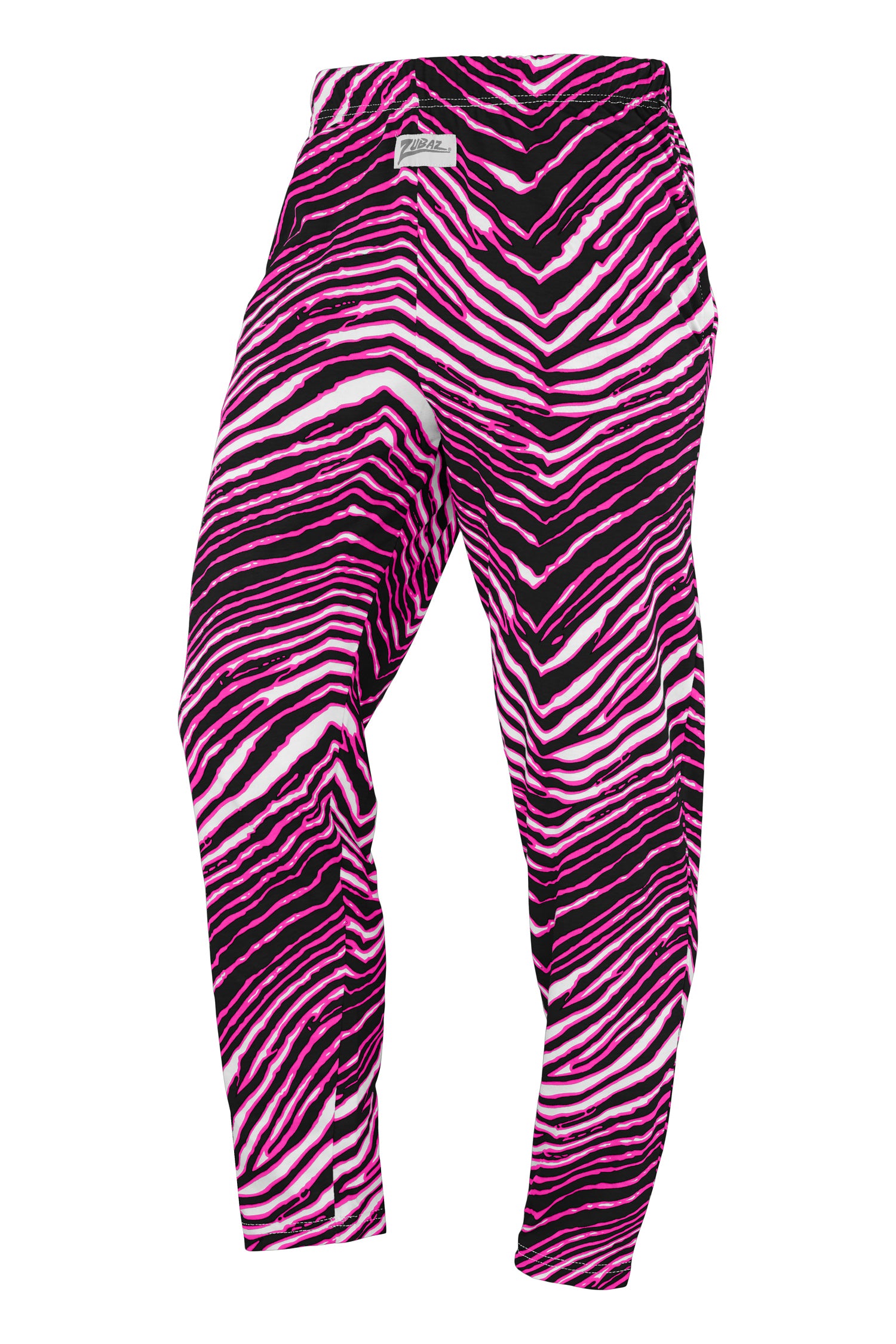 Zubaz Adult Unisex Z88 3 Color Zebra Pant, BLACK/FLUORESCENT PINK