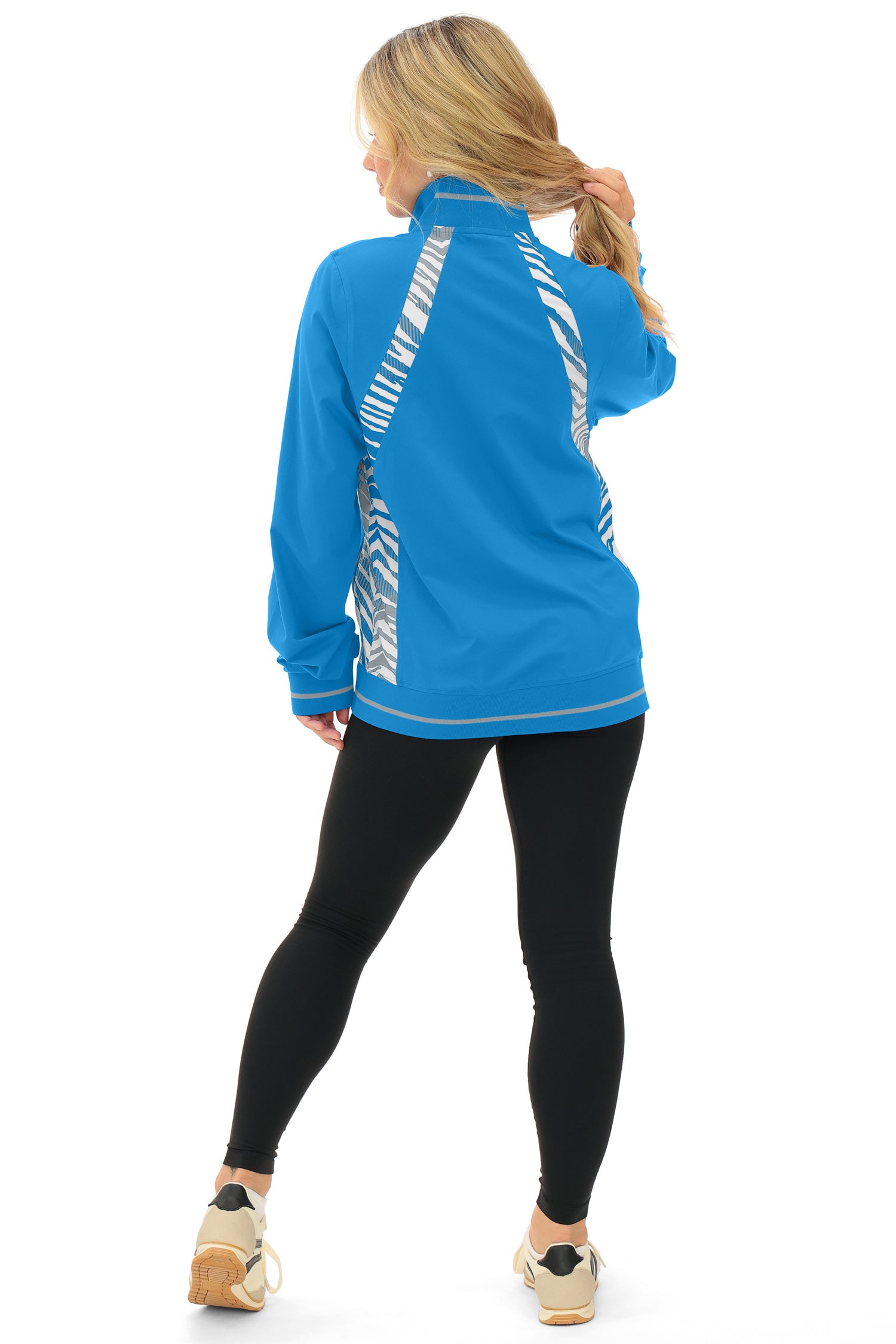 Zubaz NFL  Women's Elevated Zebra Ombre Mock Track Full Zip Top, DETROIT LIONS