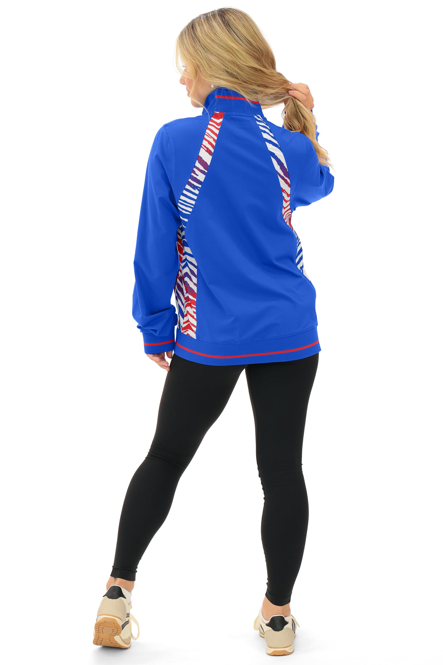 Zubaz NFL  Women's Elevated Zebra Ombre Mock Track Full Zip Top, BUFFALO BILLS