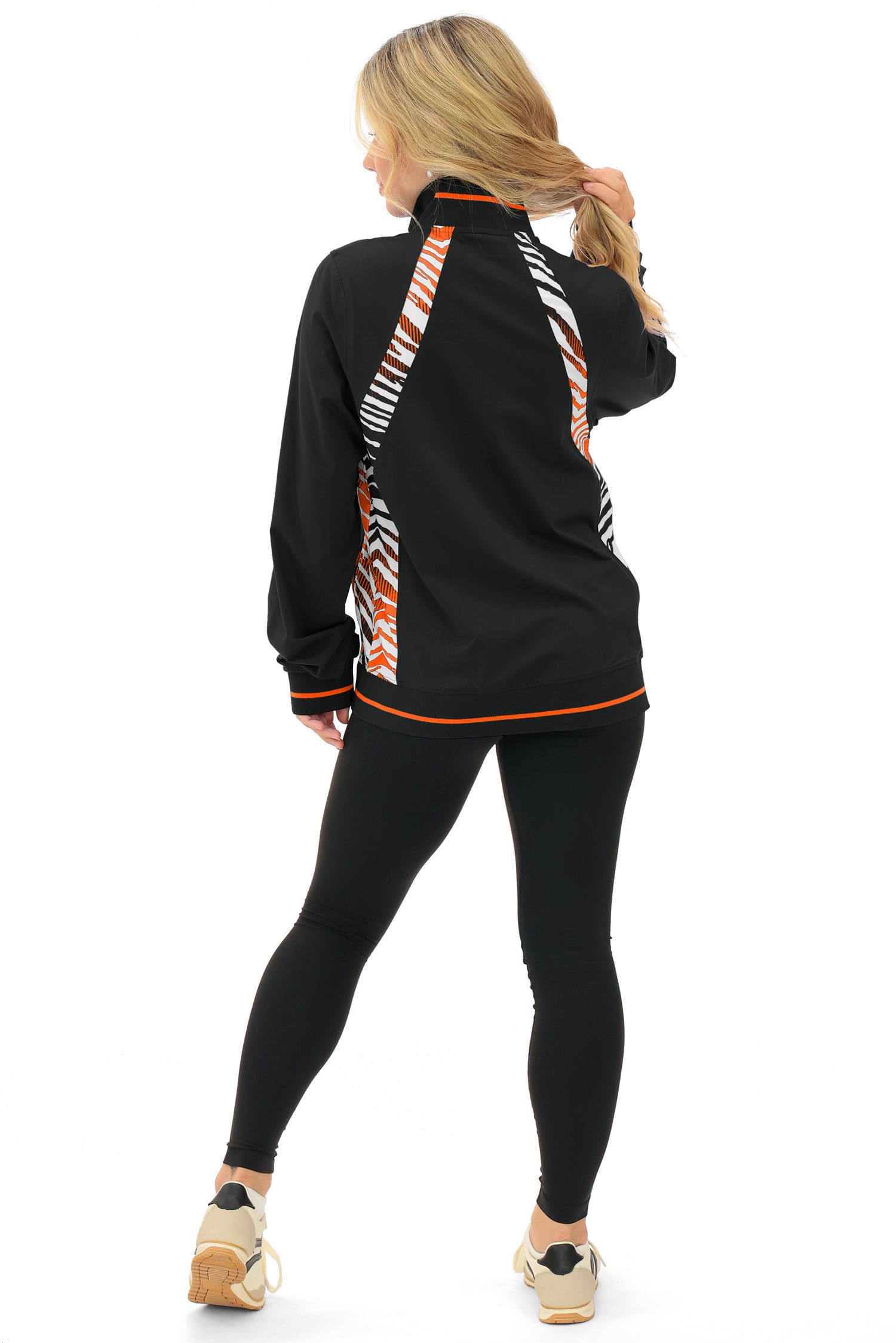 Zubaz NFL  Women's Elevated Zebra Ombre Mock Track Full Zip Top, CINCINNATI BENGALS