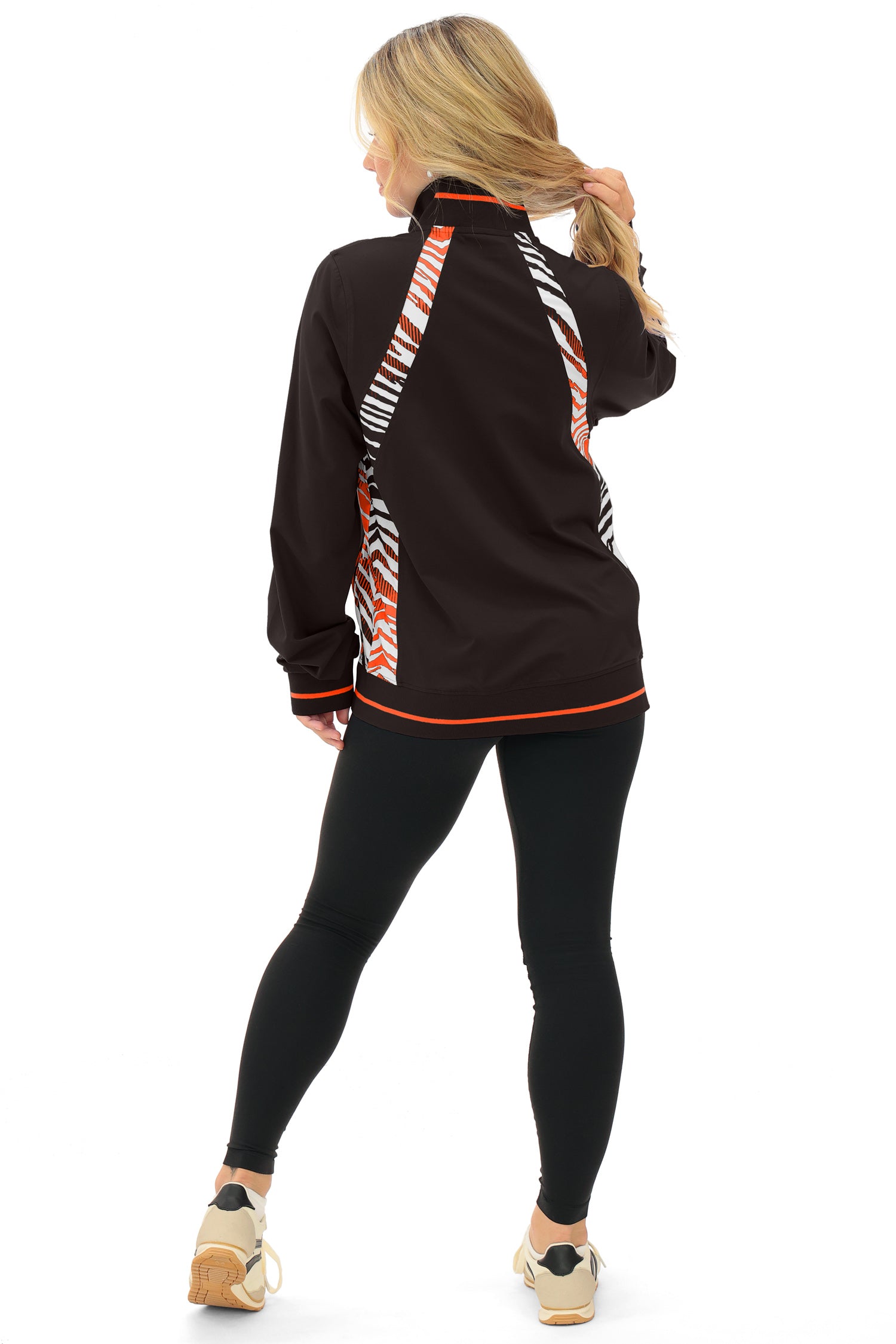Zubaz NFL  Women's Elevated Zebra Ombre Mock Track Full Zip Top, CLEVELAND BROWNS