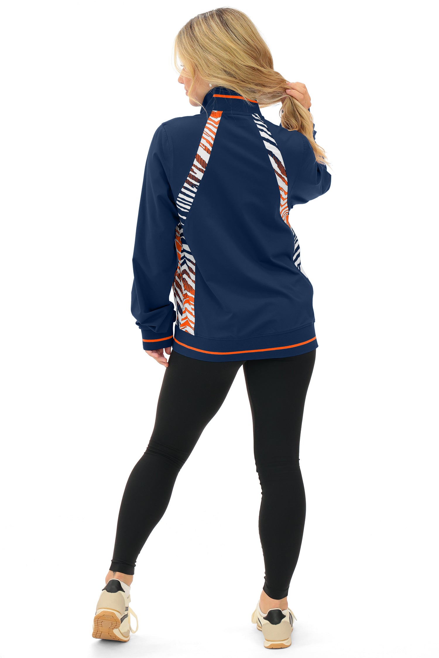 Zubaz NFL  Women's Elevated Zebra Ombre Mock Track Full Zip Top, DENVER BRONCOS