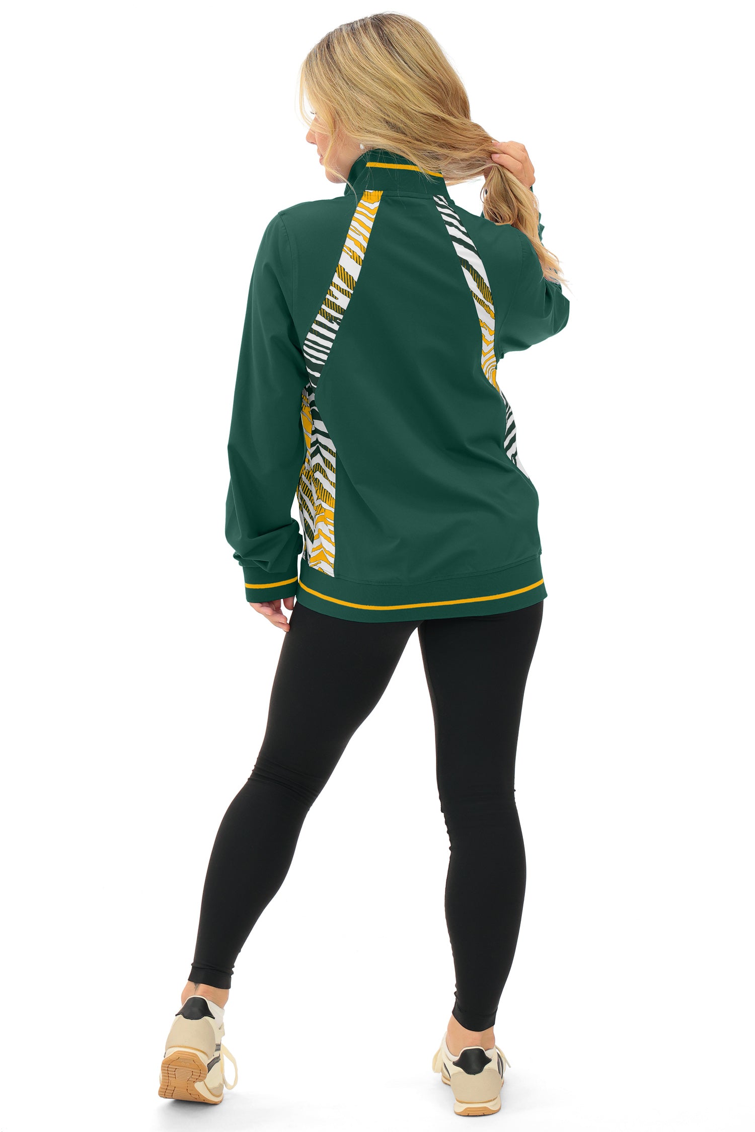 Zubaz NFL  Women's Elevated Zebra Ombre Mock Track Full Zip Top, GREEN BAY PACKERS