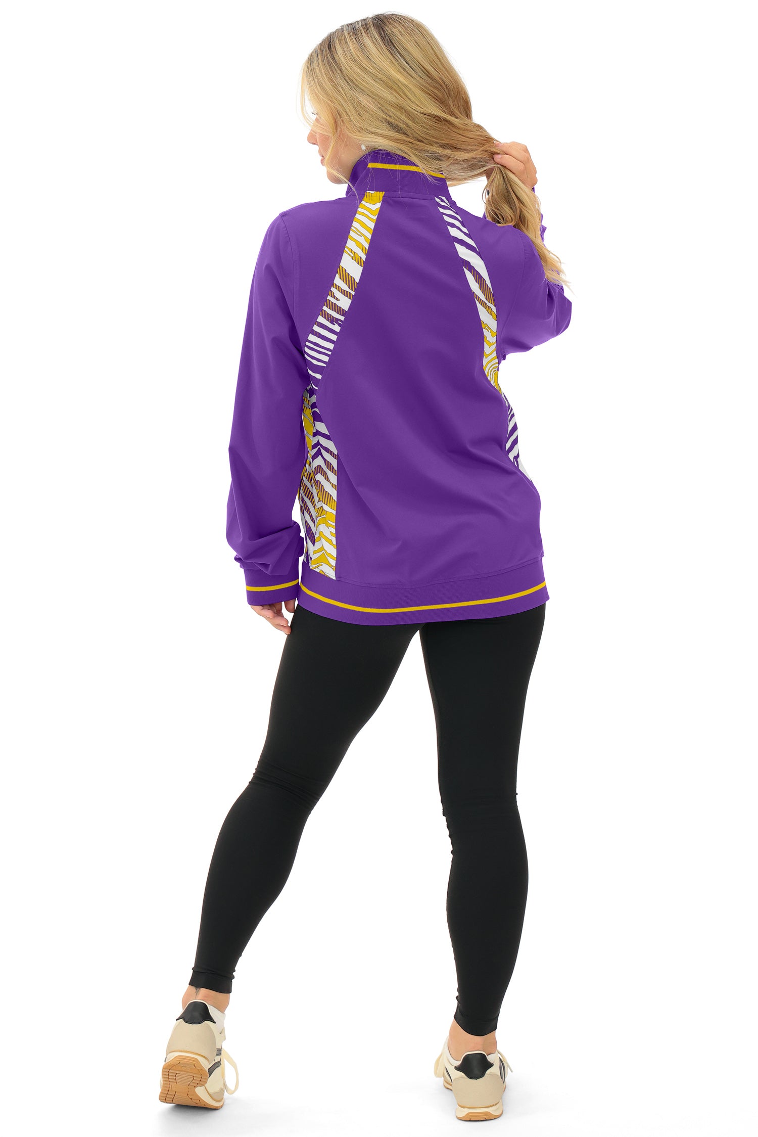 Zubaz NFL  Women's Elevated Zebra Ombre Mock Track Full Zip Top, MINNESOTA VIKINGS
