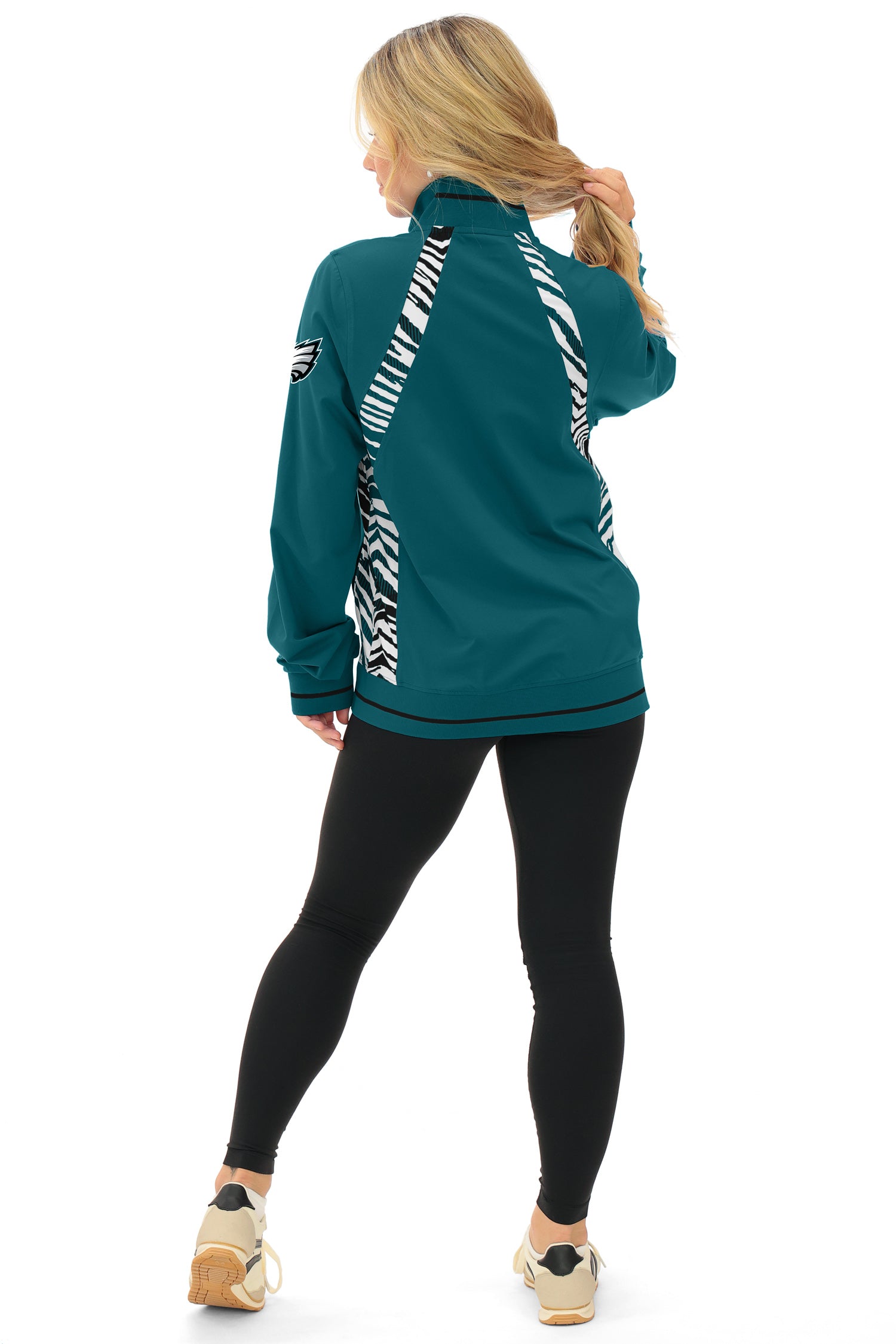 Zubaz NFL  Women's Elevated Zebra Ombre Mock Track Full Zip Top, PHILADELPHIA EAGLES