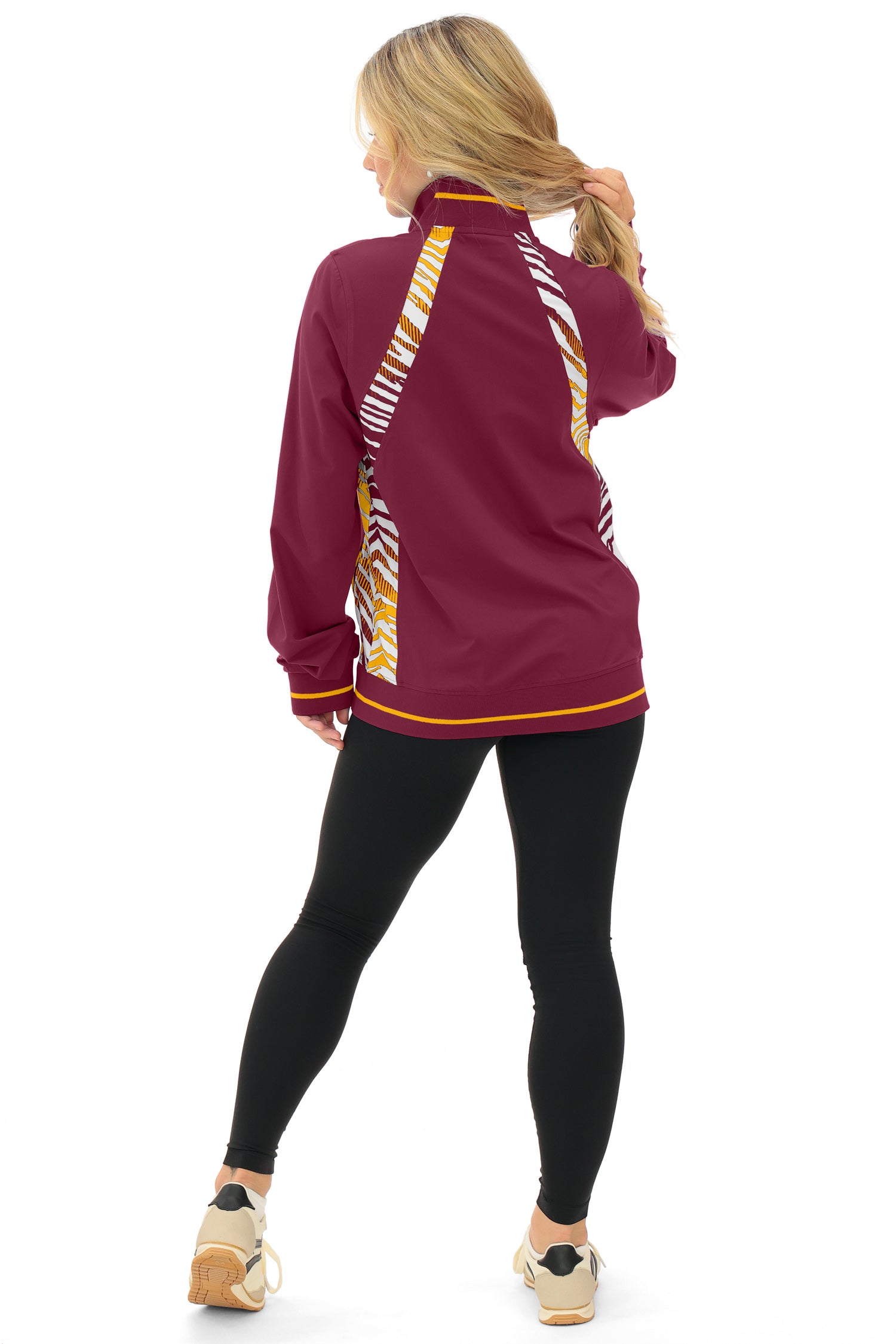 Zubaz NFL  Women's Elevated Zebra Ombre Mock Track Full Zip Top, WASHINGTON COMMANDERS