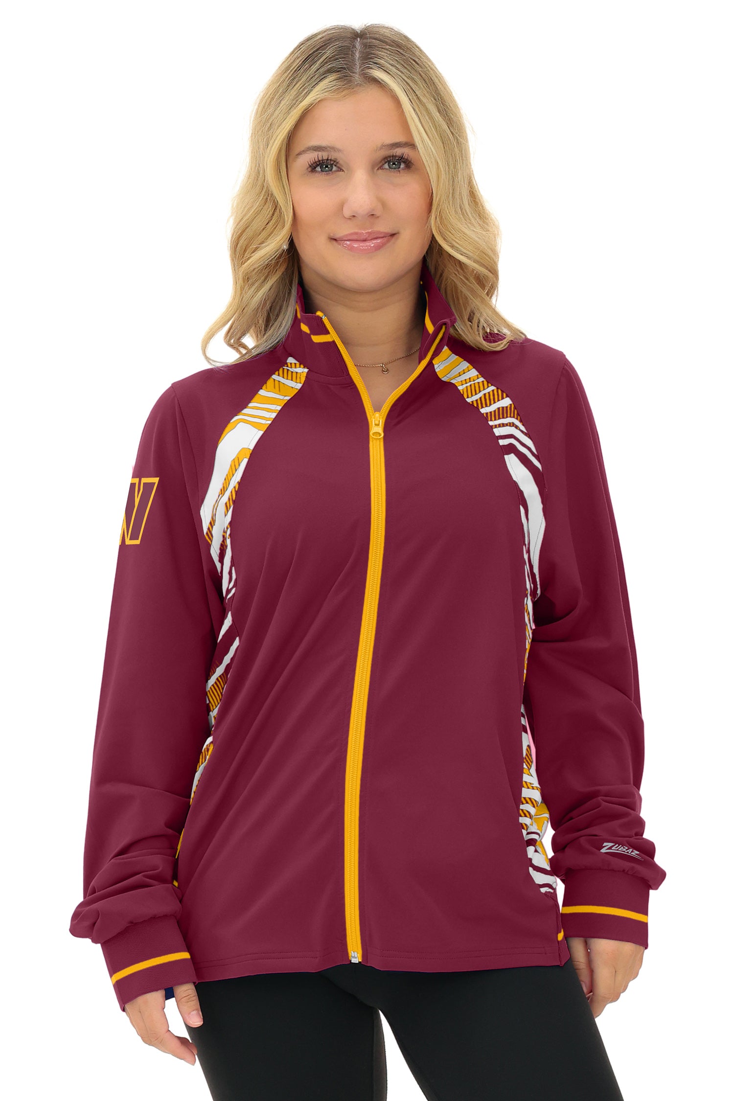 Zubaz NFL  Women's Elevated Zebra Ombre Mock Track Full Zip Top, WASHINGTON COMMANDERS