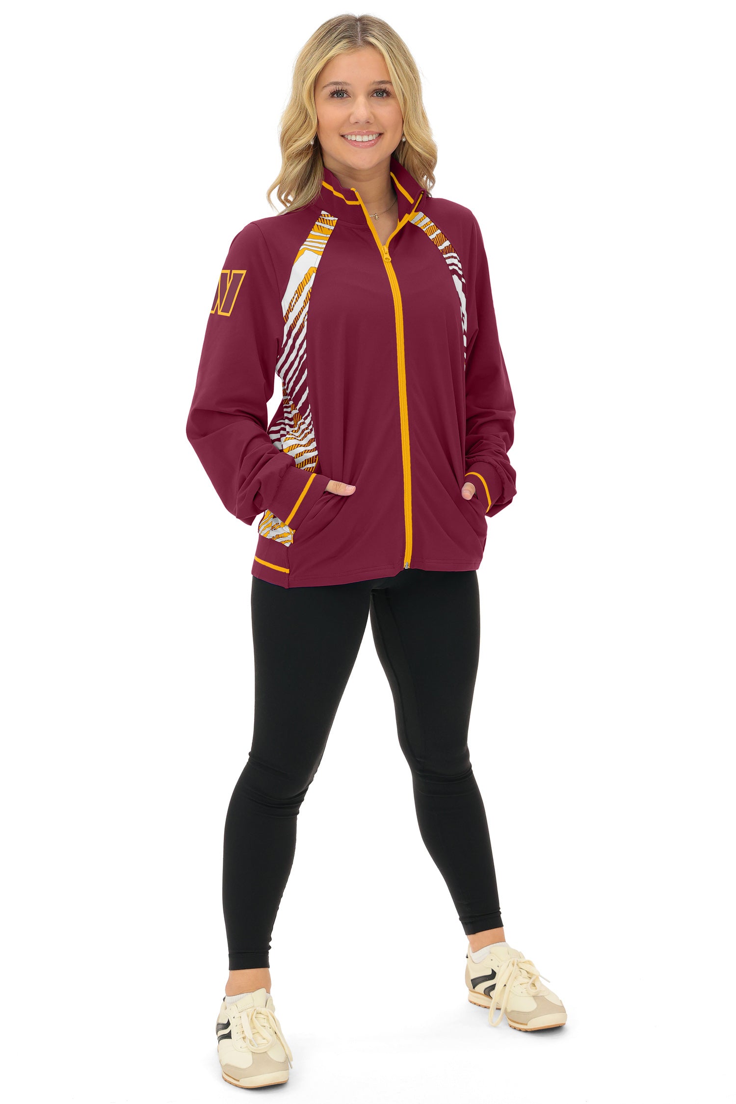 Zubaz NFL  Women's Elevated Zebra Ombre Mock Track Full Zip Top, WASHINGTON COMMANDERS