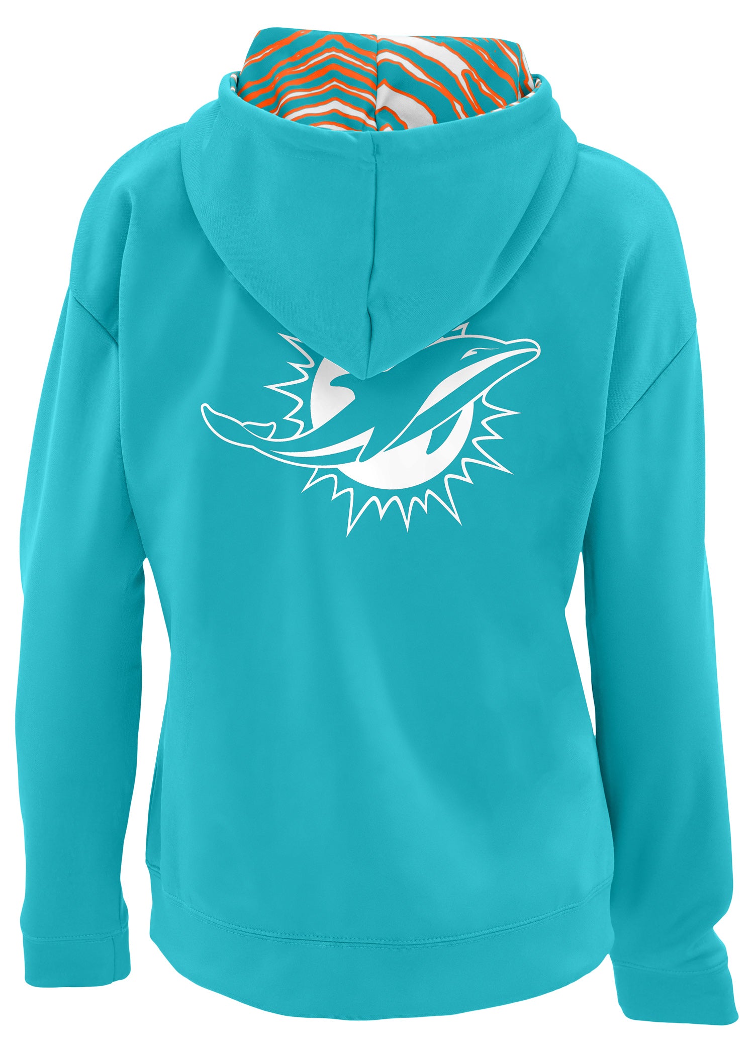 Zubaz NFL   Women's 3 Color Zebra Liner Full Zip Hoodie, MIAMI DOLPHINS
