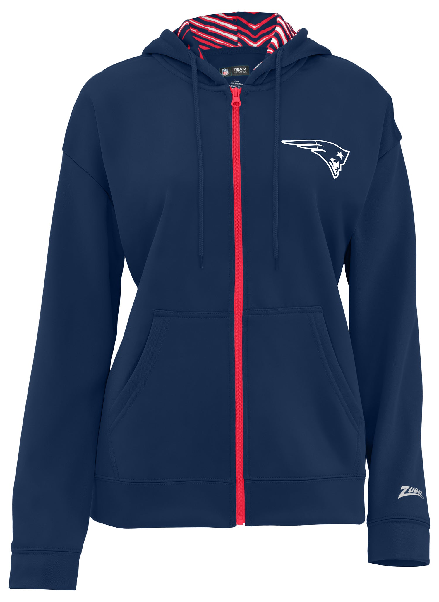 Zubaz NFL Women's 3 Color Zebra Liner Full Zip Hoodie, NEW ENGLAND PATRIOTS