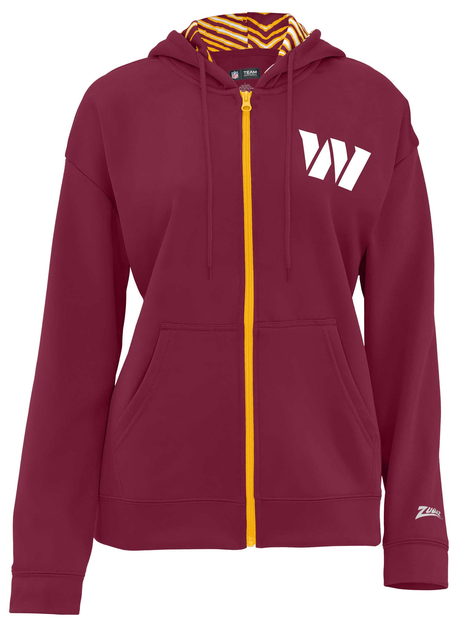 Zubaz NFL   Women's 3 Color Zebra Liner Full Zip Hoodie, WASHINGTON COMMANDERS
