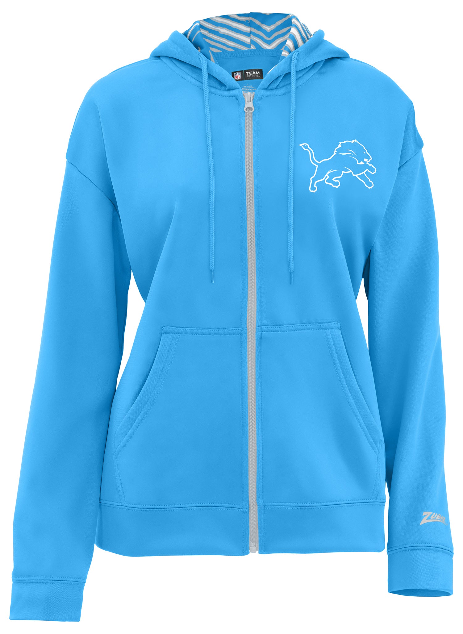 Zubaz NFL   Women's 3 Color Zebra Liner Full Zip Hoodie, DETROIT LIONS