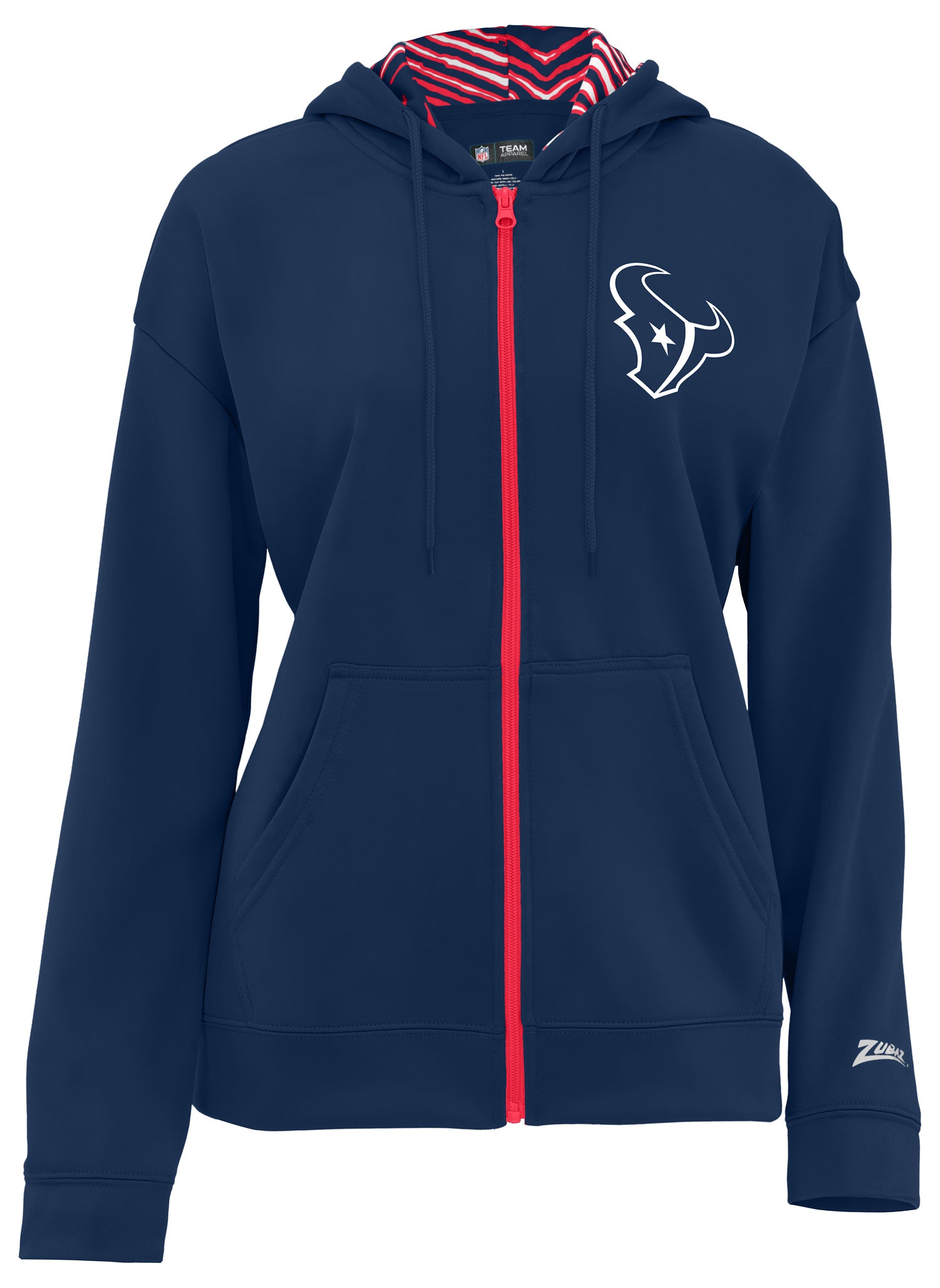 Zubaz NFL   Women's 3 Color Zebra Liner Full Zip Hoodie, HOUSTON TEXANS