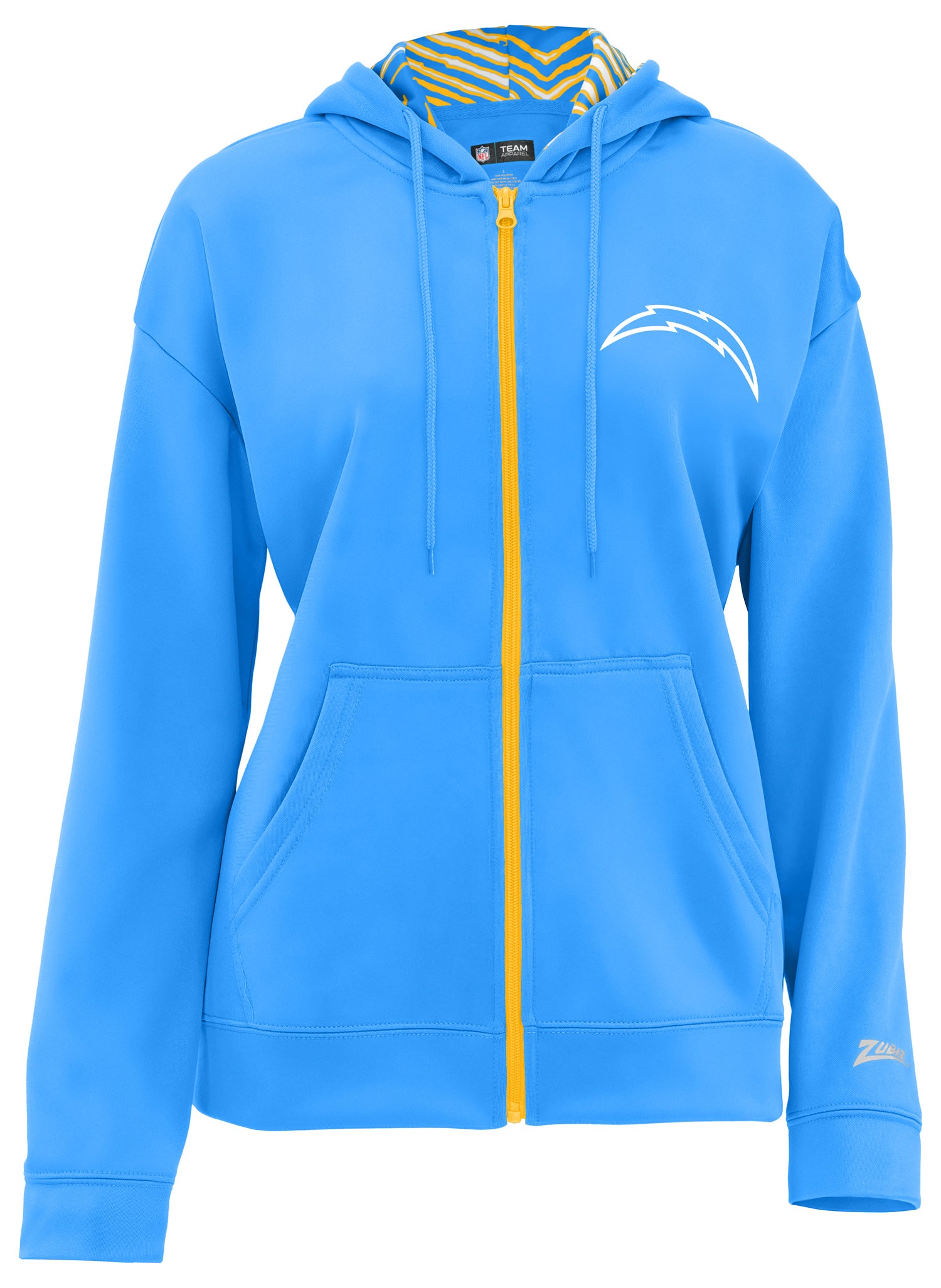 Zubaz NFL   Women's 3 Color Zebra Liner Full Zip Hoodie, LOS ANGELES CHARGERS