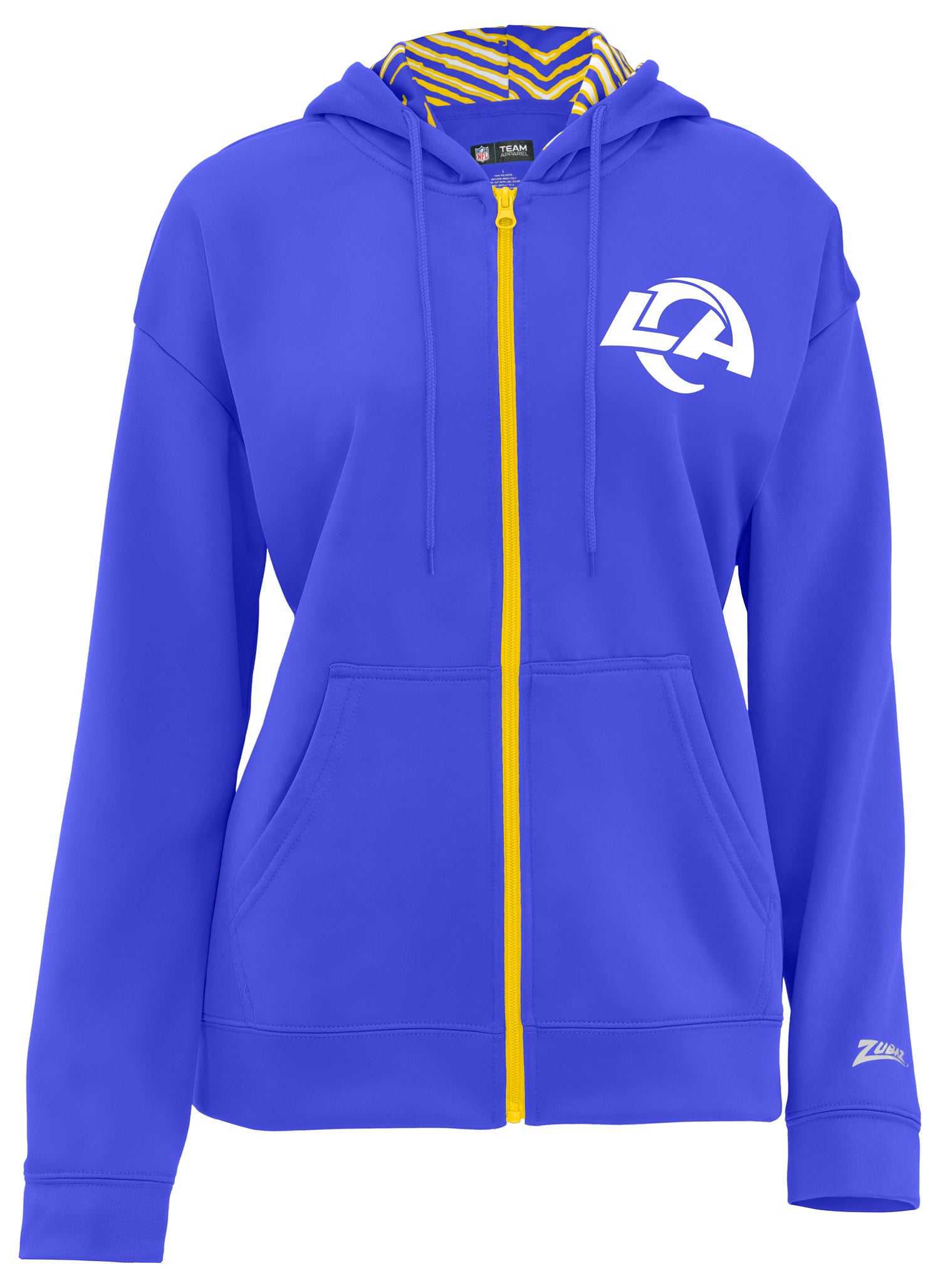 Zubaz NFL   Women's 3 Color Zebra Liner Full Zip Hoodie, LOS ANGELES RAMS