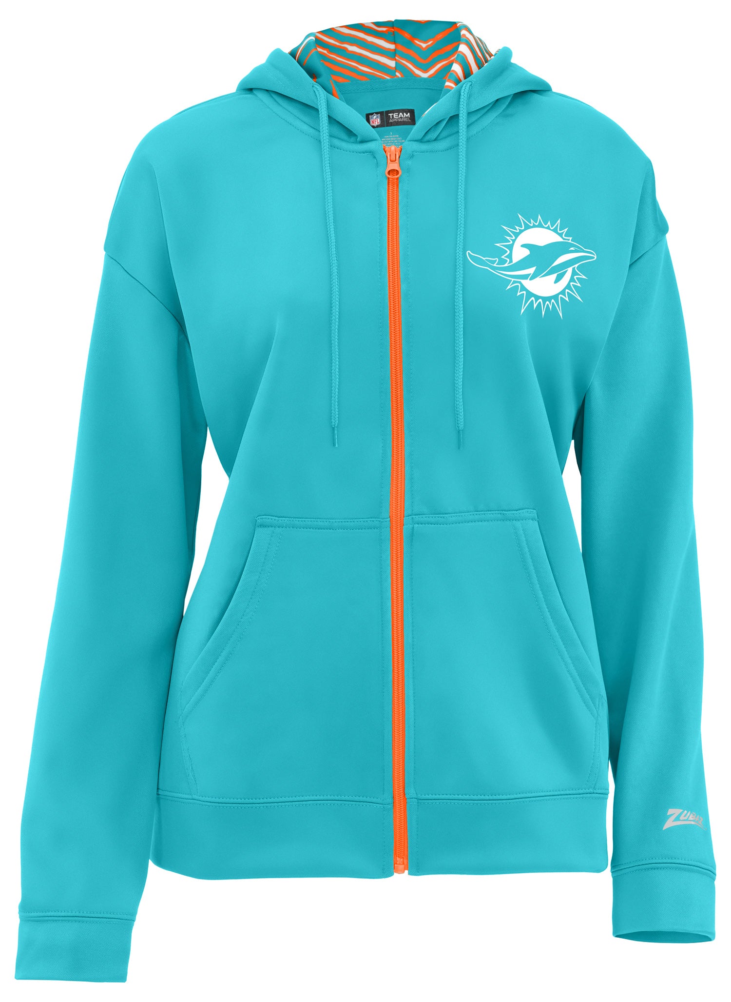 Zubaz NFL   Women's 3 Color Zebra Liner Full Zip Hoodie, MIAMI DOLPHINS