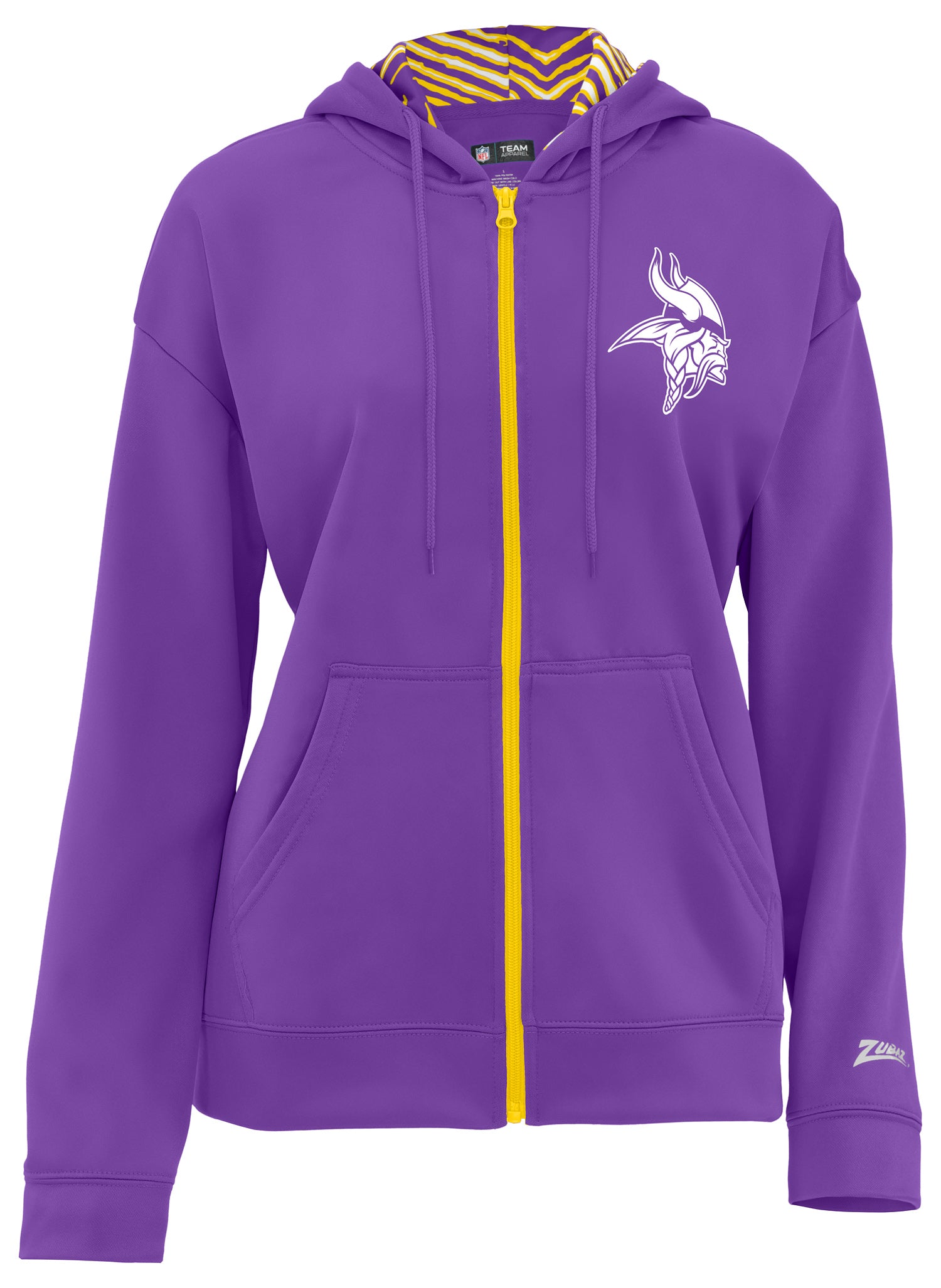 Zubaz NFL   Women's 3 Color Zebra Liner Full Zip Hoodie, MINNESOTA VIKINGS