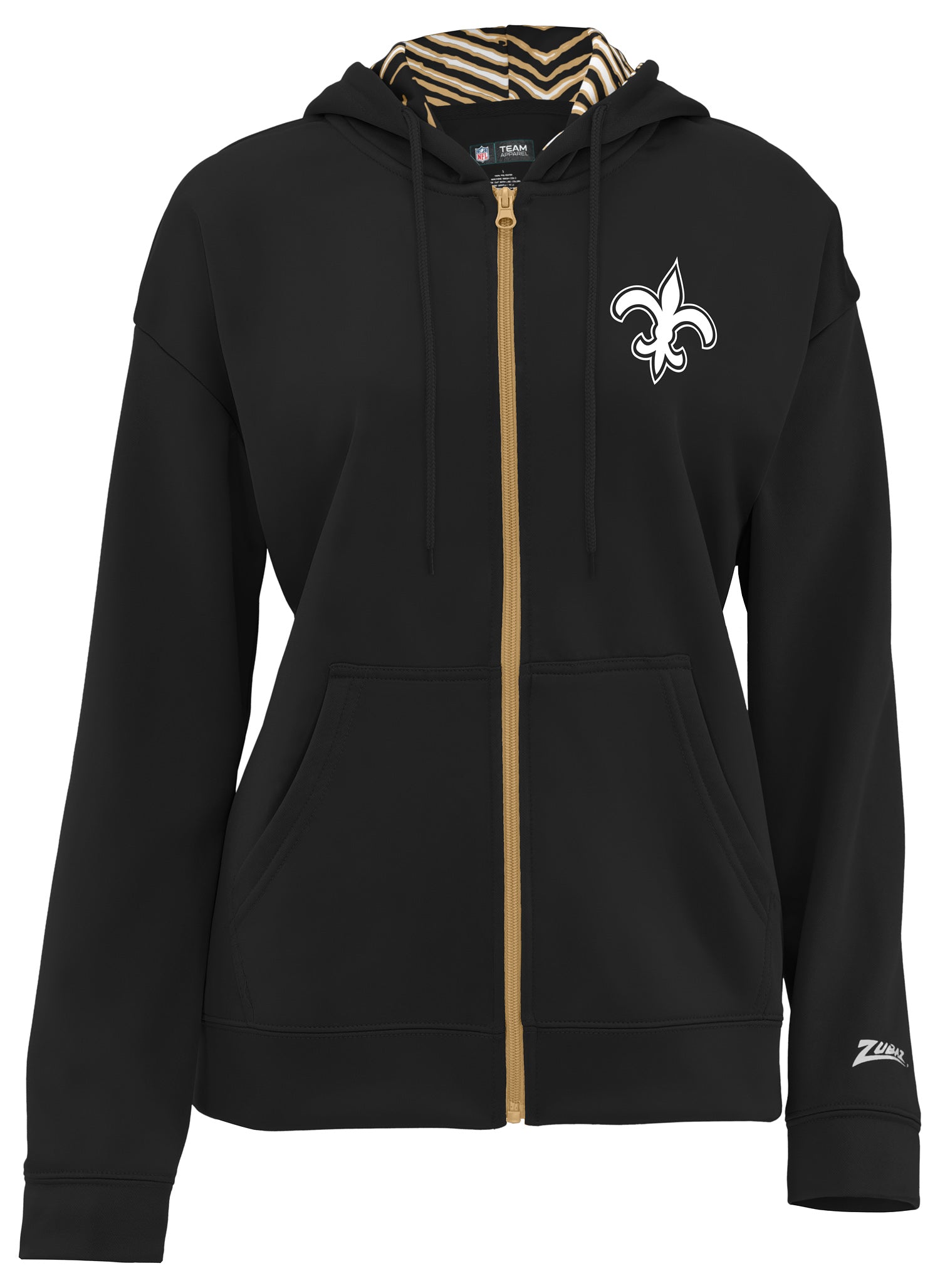 Zubaz NFL   Women's 3 Color Zebra Liner Full Zip Hoodie, NEW ORLEANS SAINTS