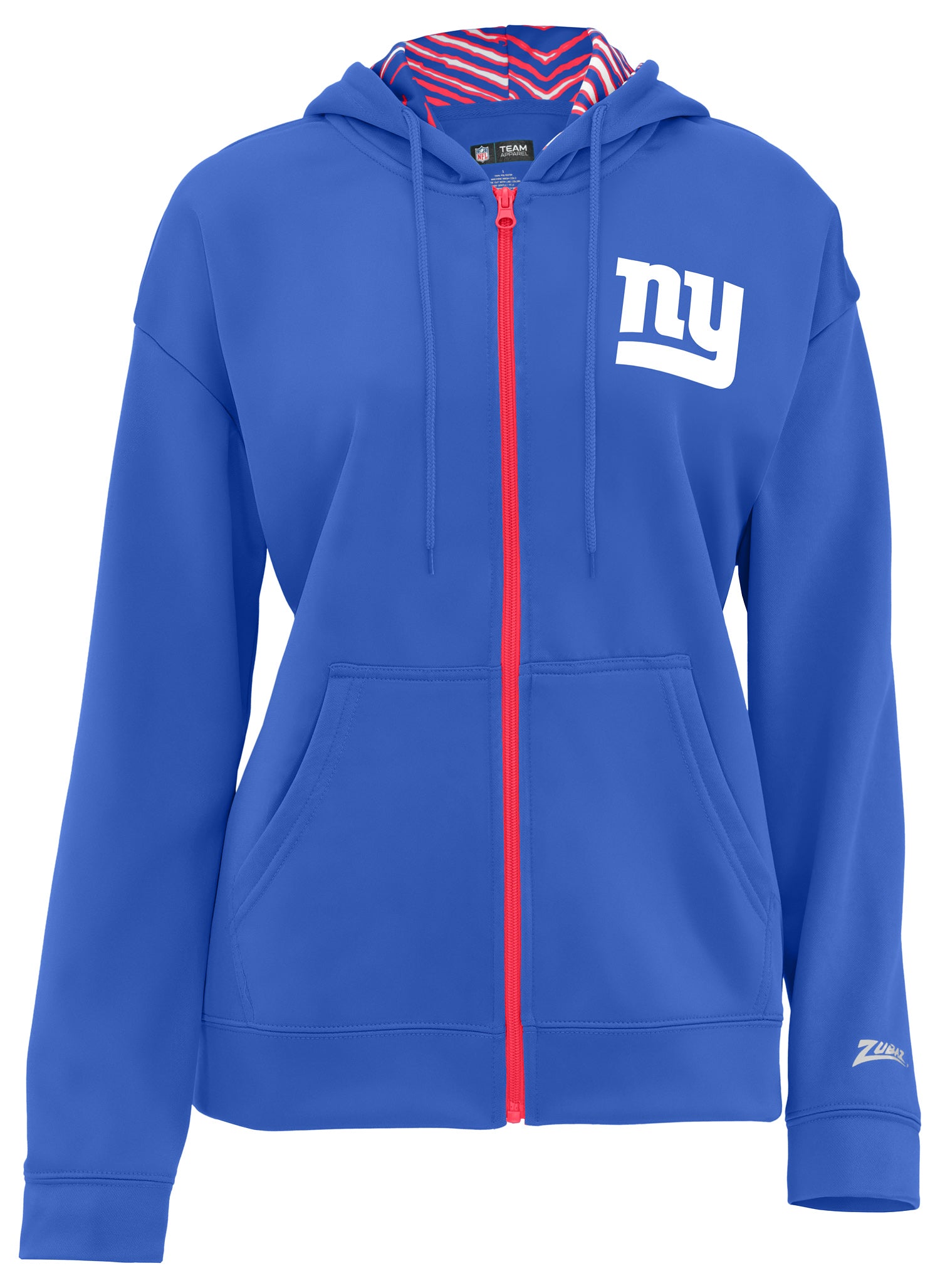 Zubaz NFL   Women's 3 Color Zebra Liner Full Zip Hoodie, NEW YORK GIANTS