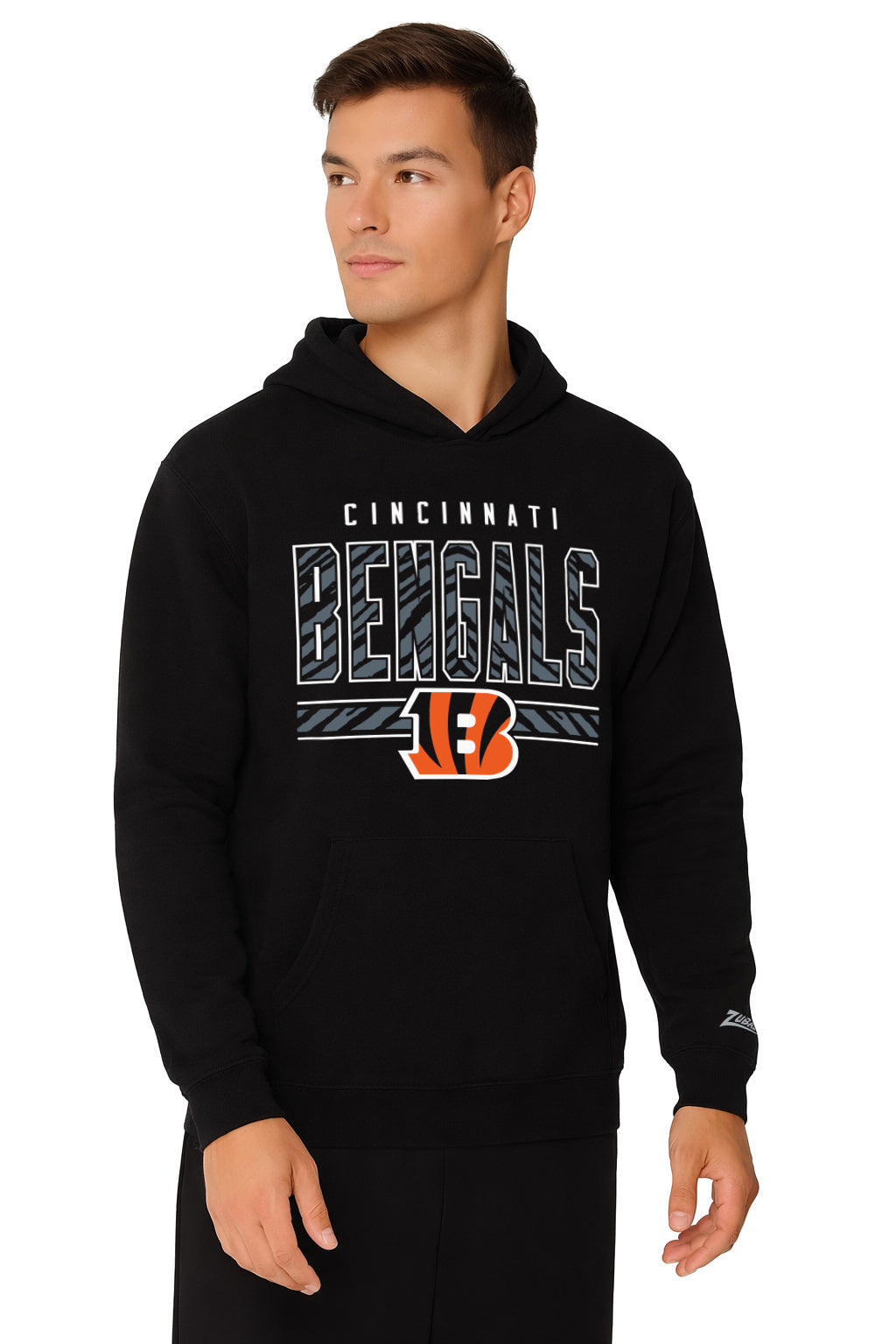 Zubaz NFL Men's Black Graphic Fleece Hoodie, Cincinnati Bengals