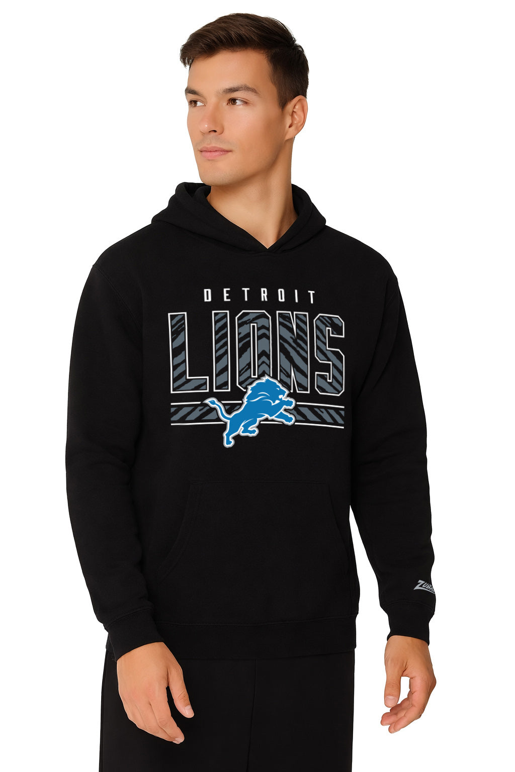 Zubaz NFL Men's Black Graphic Fleece Hoodie, Detroit Lions