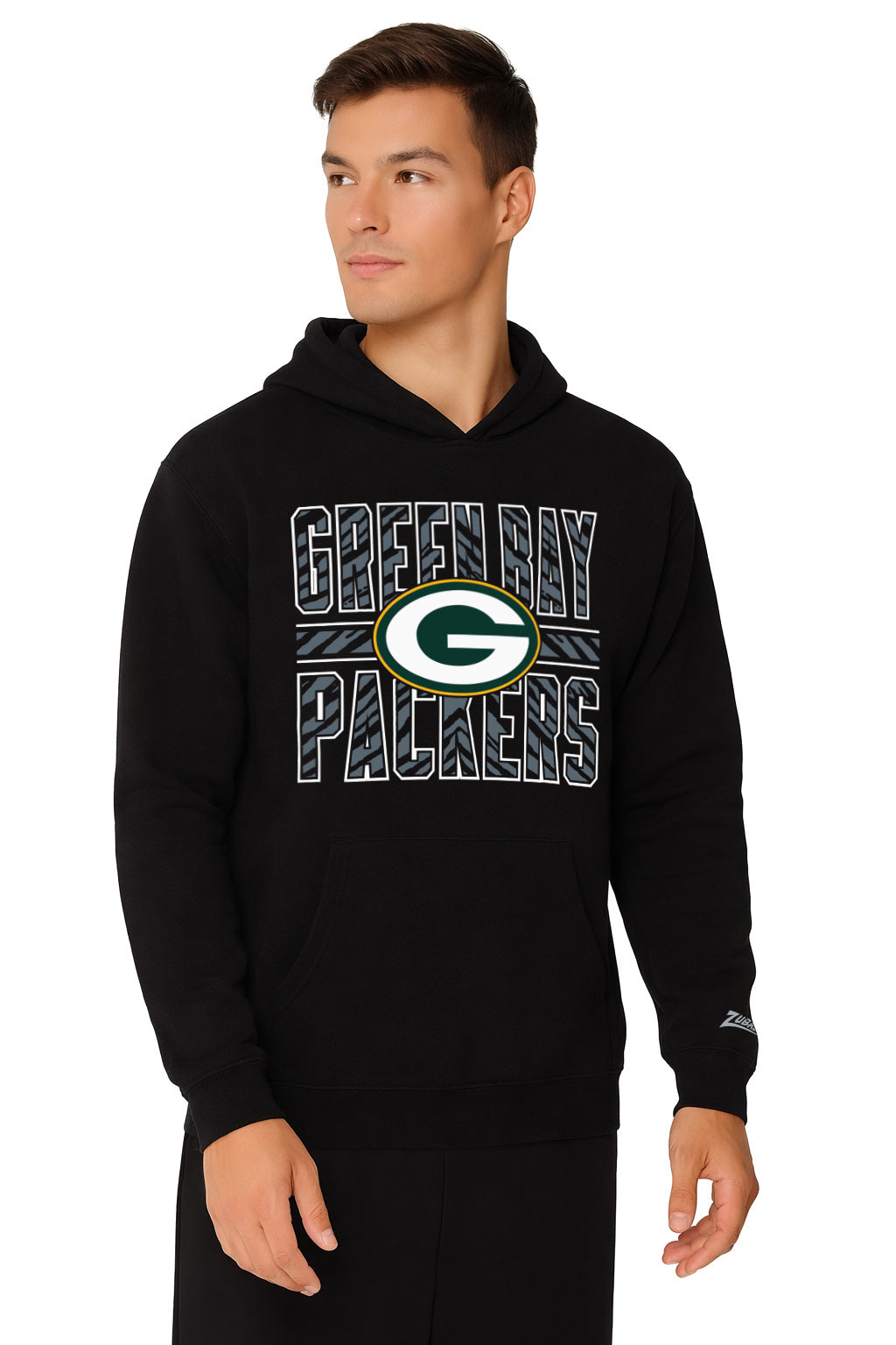 Zubaz NFL Men's Black Graphic Fleece Hoodie, Green Bay Packers