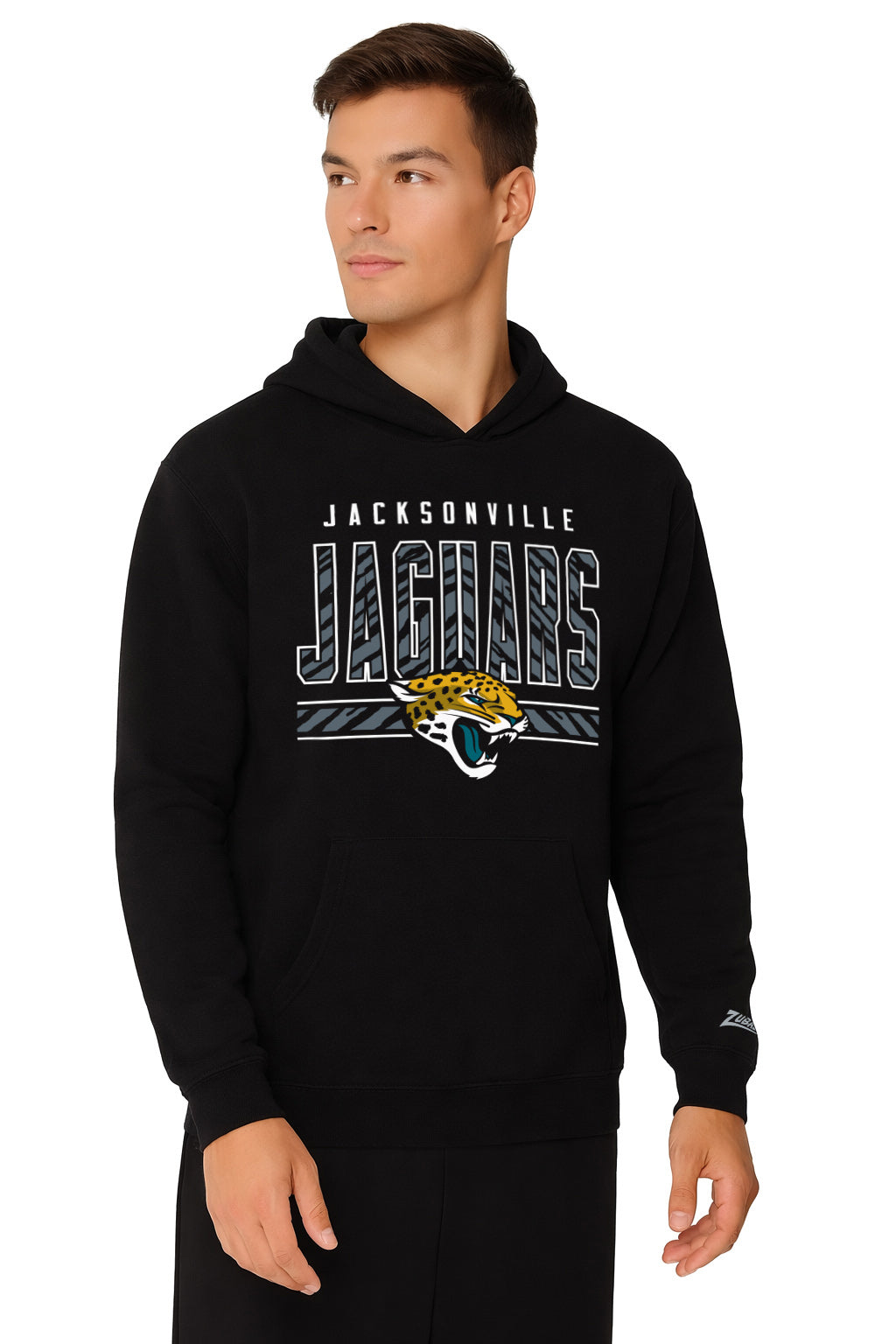 Zubaz NFL Men's Black Graphic Fleece Hoodie, Jacksonville Jaguars