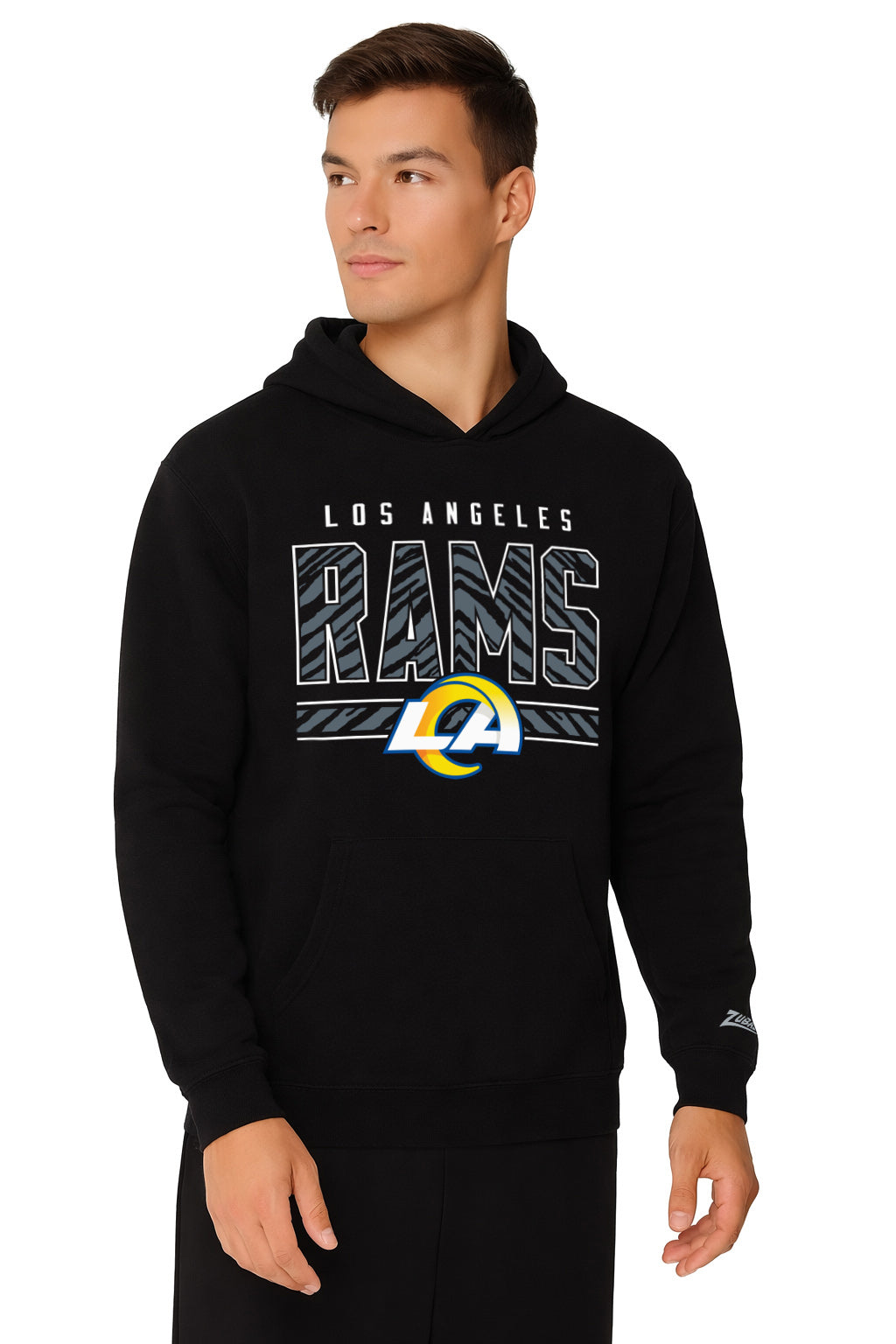 Zubaz NFL Men's Black Graphic Fleece Hoodie, Los Angeles Rams