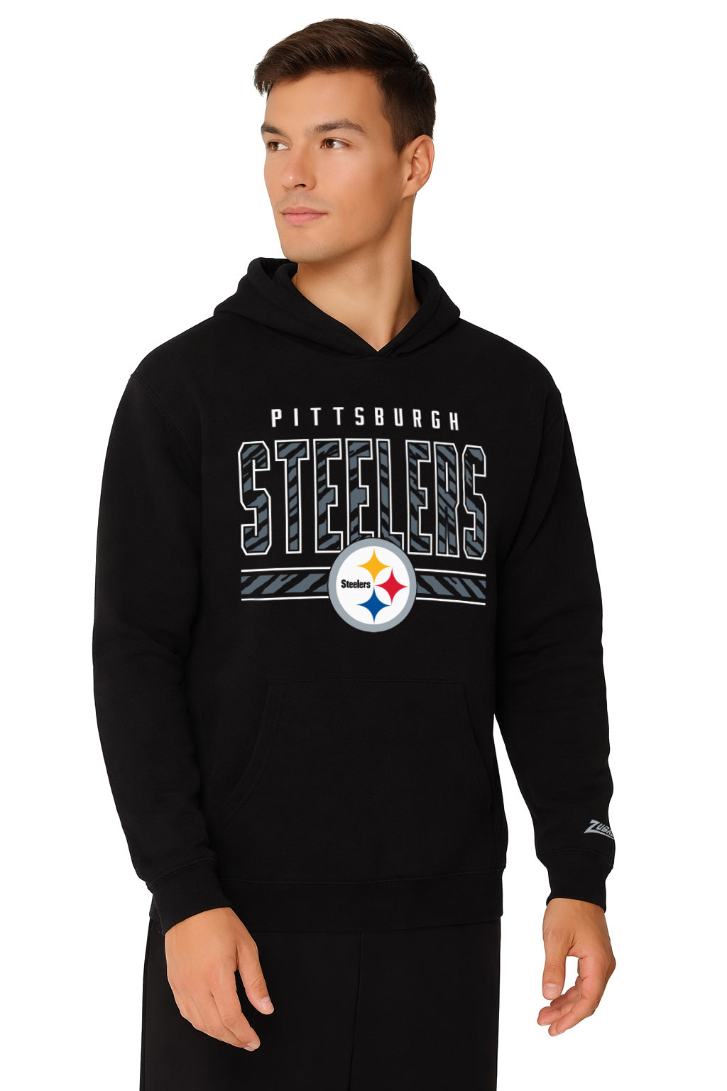 Zubaz NFL Men's Black Graphic Fleece Hoodie, Pittsburgh Steelers