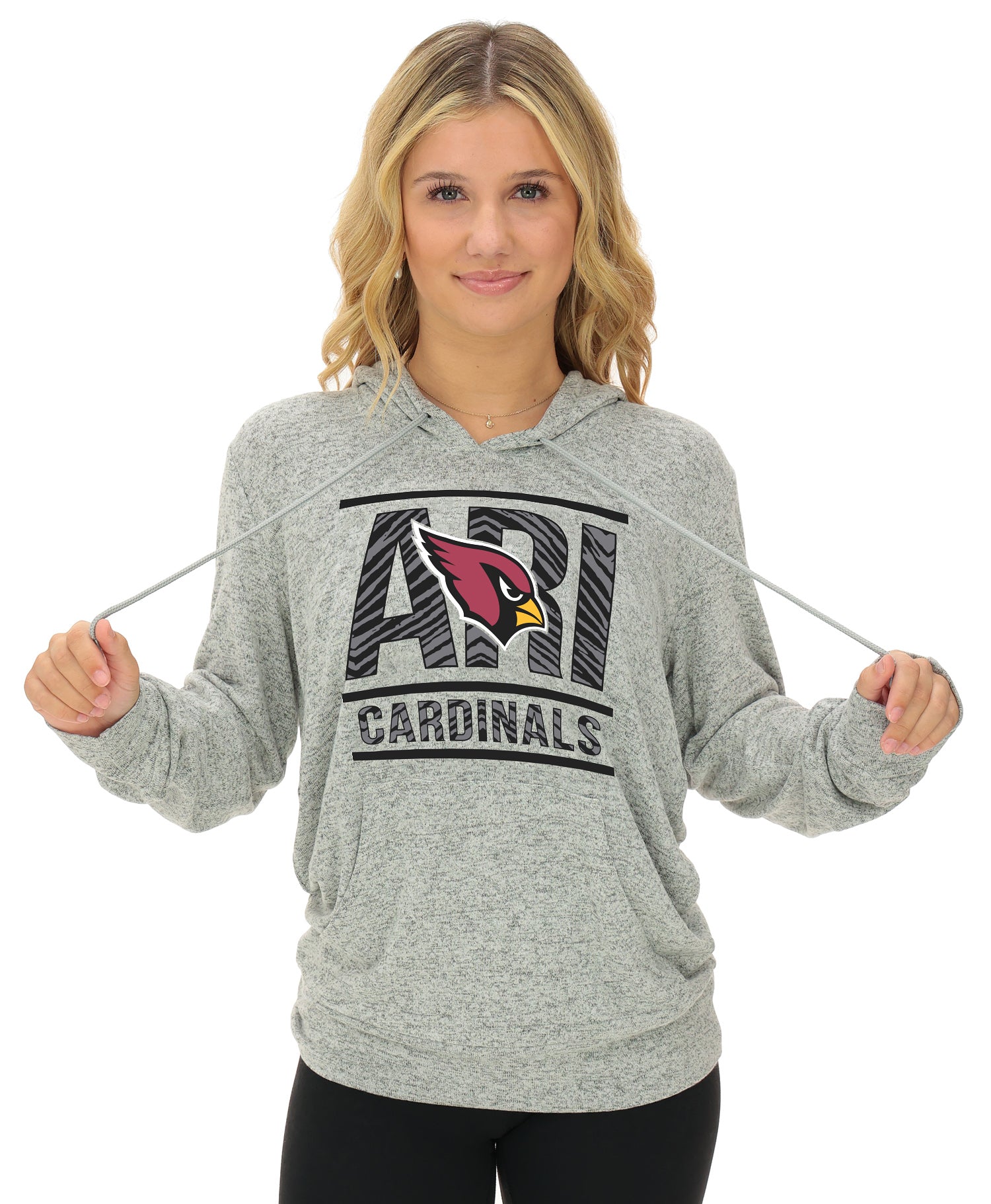 Zubaz NFL Women's Goal Line Soft Marled Gray Hoodie, Arizona Cardinals