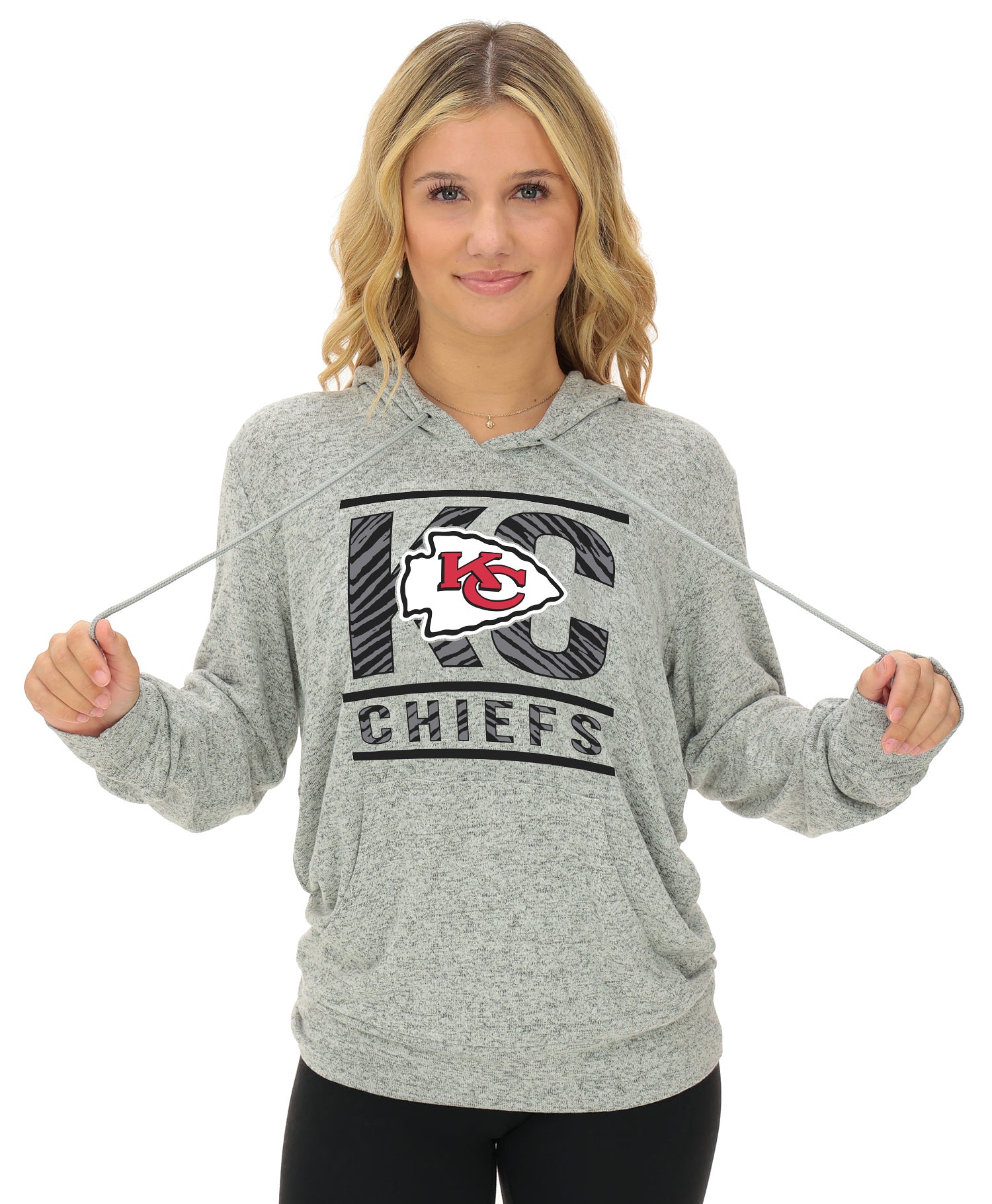 Zubaz NFL Women's Goal Line Soft Marled Gray Hoodie, Kansas City Chiefs