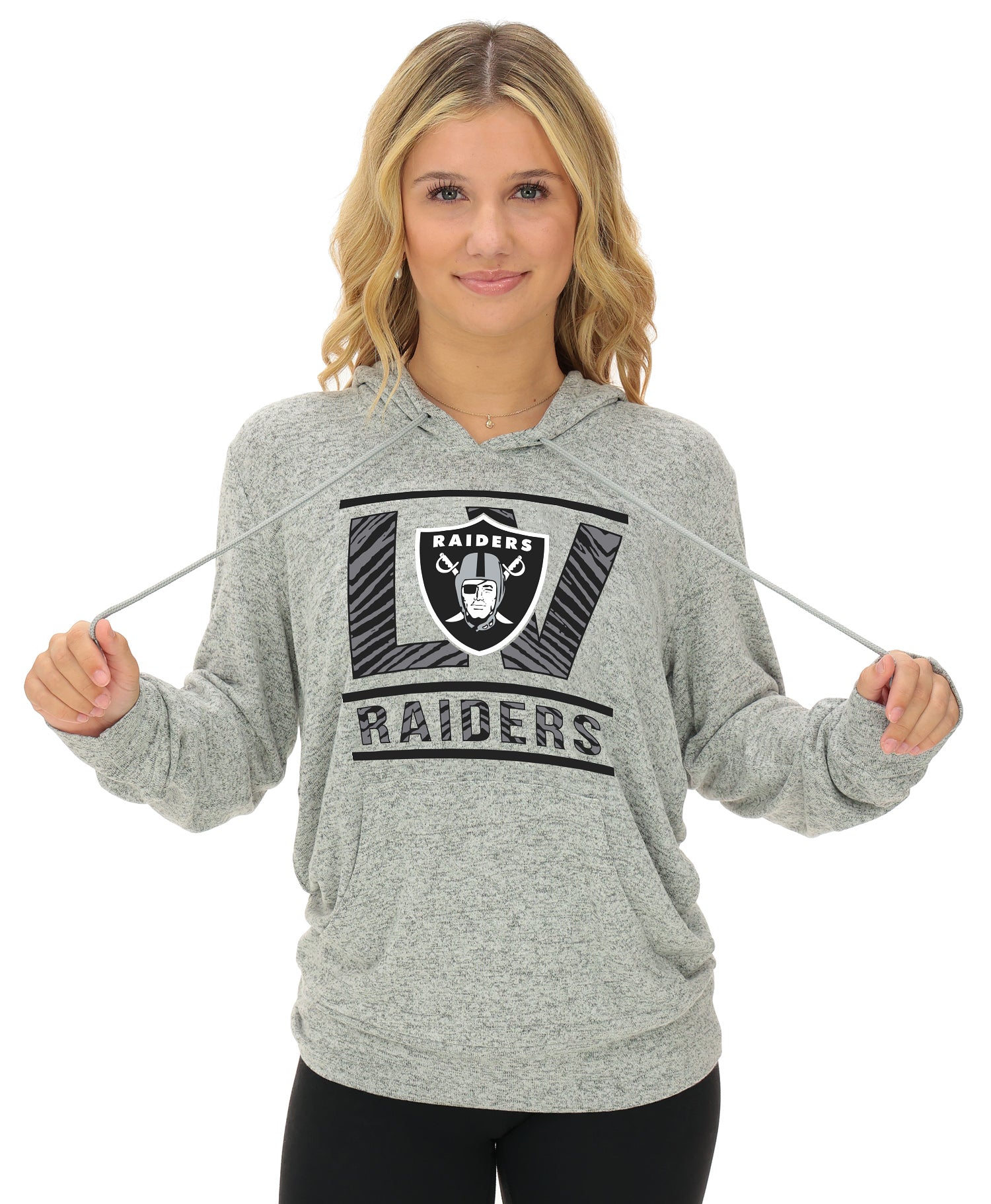 Zubaz NFL Women's Goal Line Soft Marled Gray Hoodie, Las Vegas Raiders