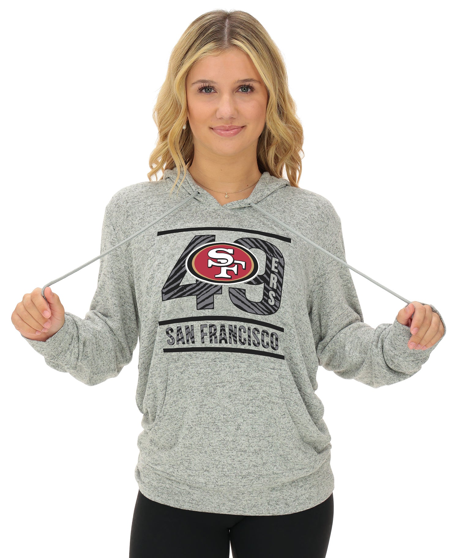 Zubaz NFL Women's Goal Line Soft Marled Gray Hoodie, San Francisco 49Ers