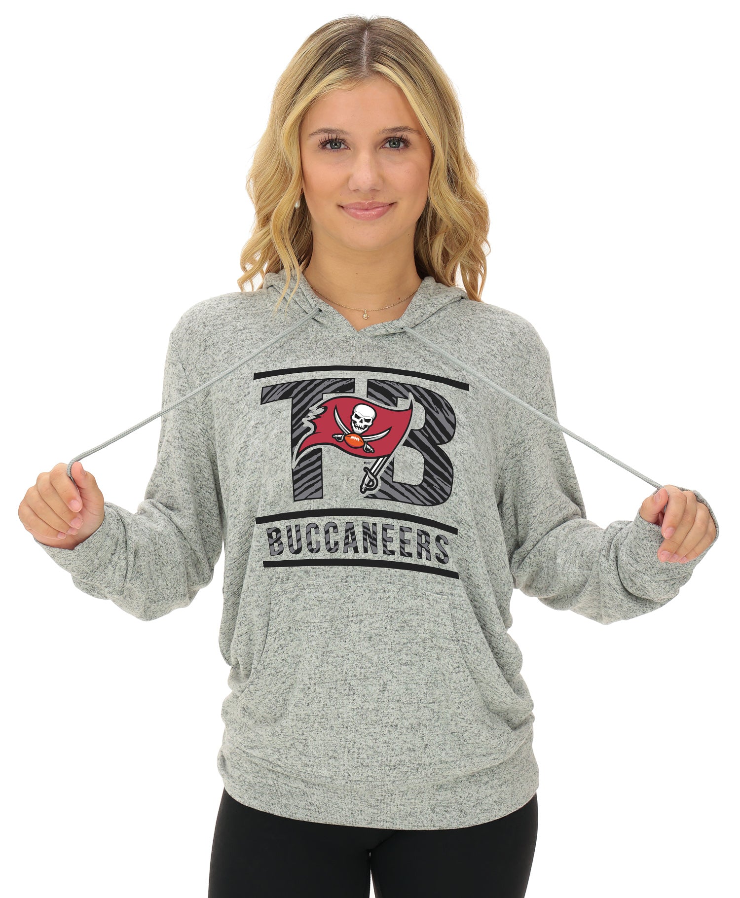 Zubaz NFL Women's Goal Line Soft Marled Gray Hoodie, Tampa Bay Buccaneers