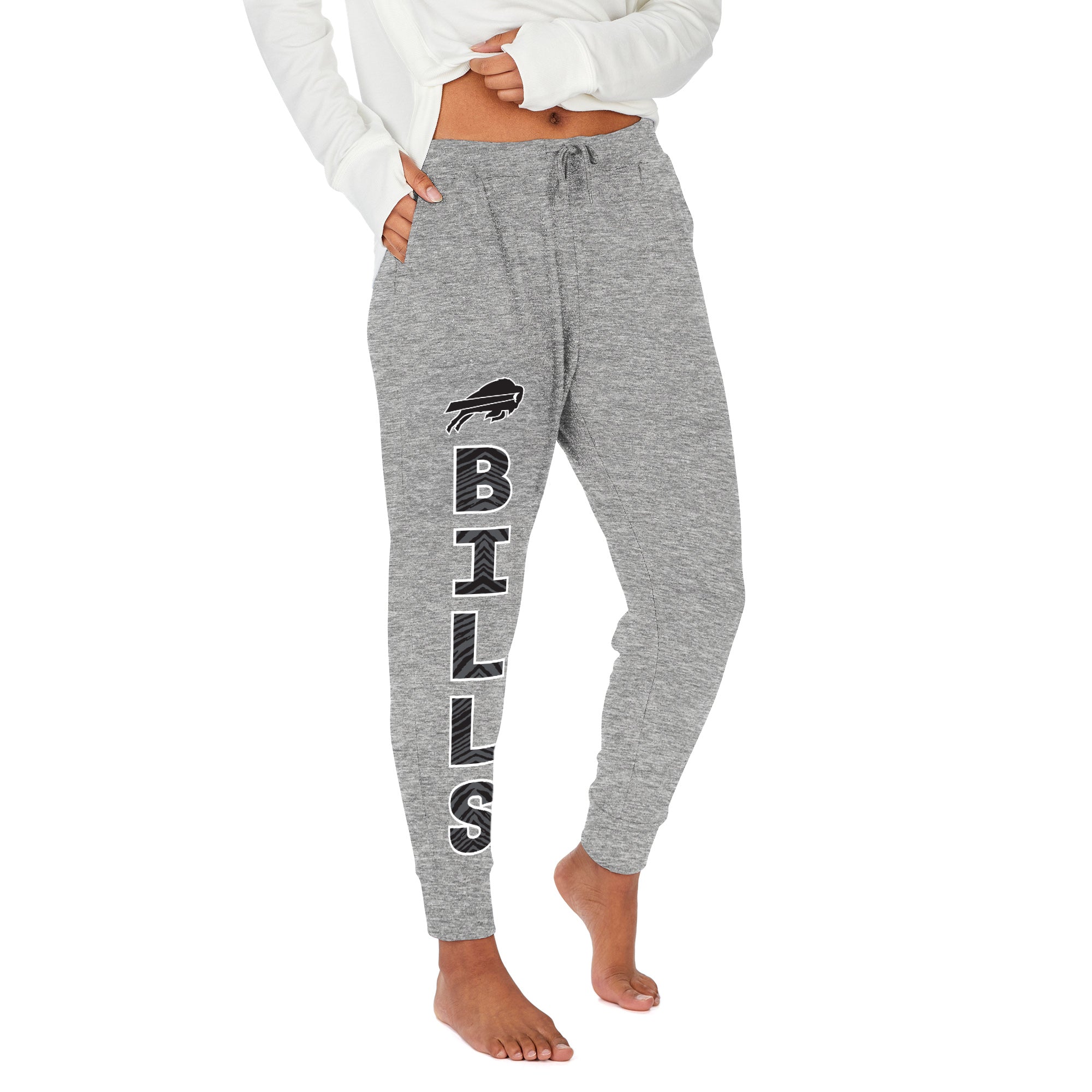 Zubaz NFL Women's Stacked Text Soft Marled Gray Jogger, Buffalo Bills