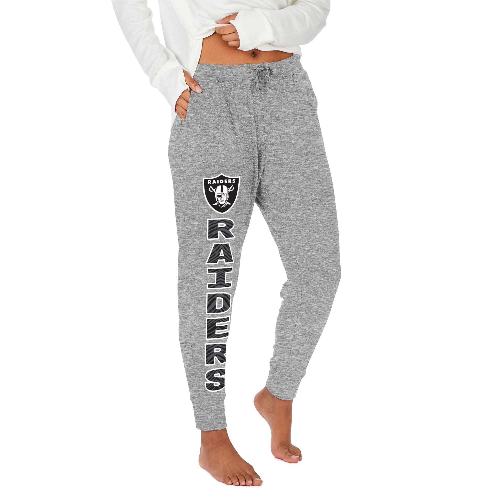 Zubaz  NFL Women's Stacked Text Soft Marled Gray Jogger, LAS VEGAS RAIDERS