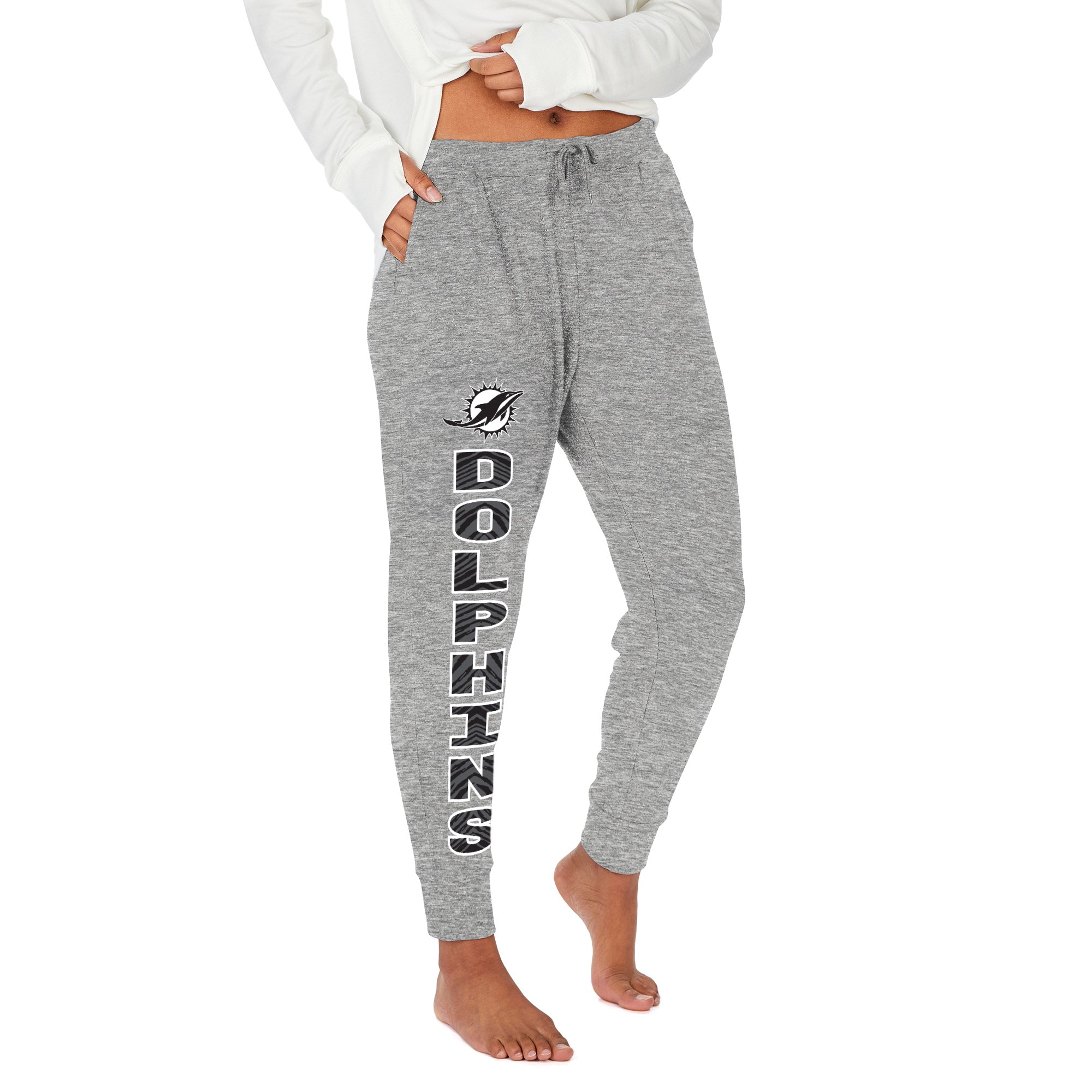 Zubaz  NFL Women's Stacked Text Soft Marled Gray Jogger, MIAMI DOLPHINS
