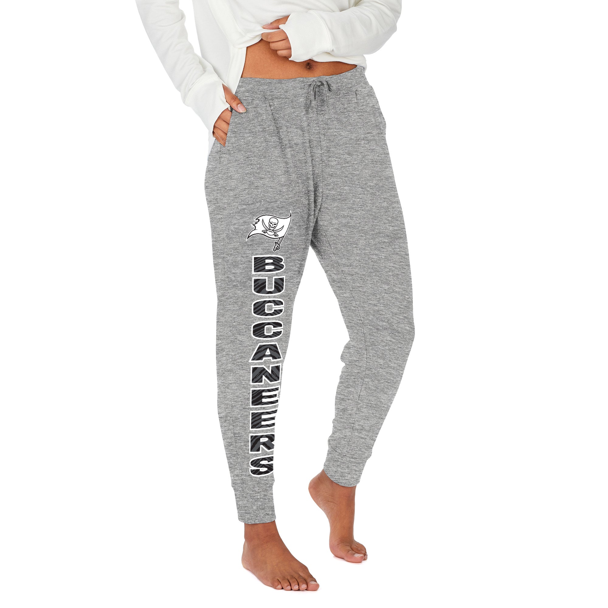 Zubaz NFL Women's Stacked Text Soft Marled Gray Jogger, Tampa Bay Buccaneers