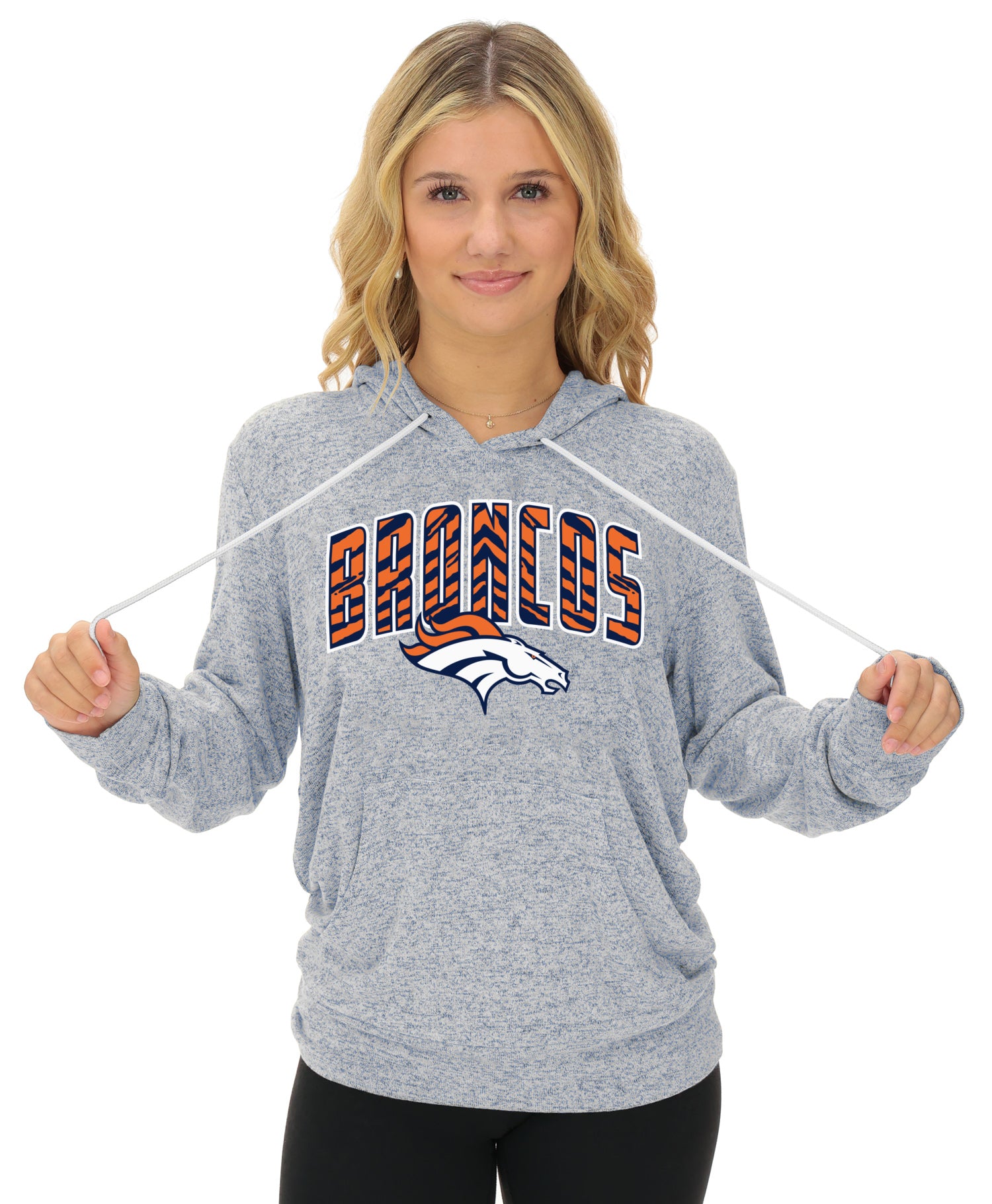 Zubaz NFL Women's Zebra Arch Soft Marled Team Color Hoodie, Denver Broncos