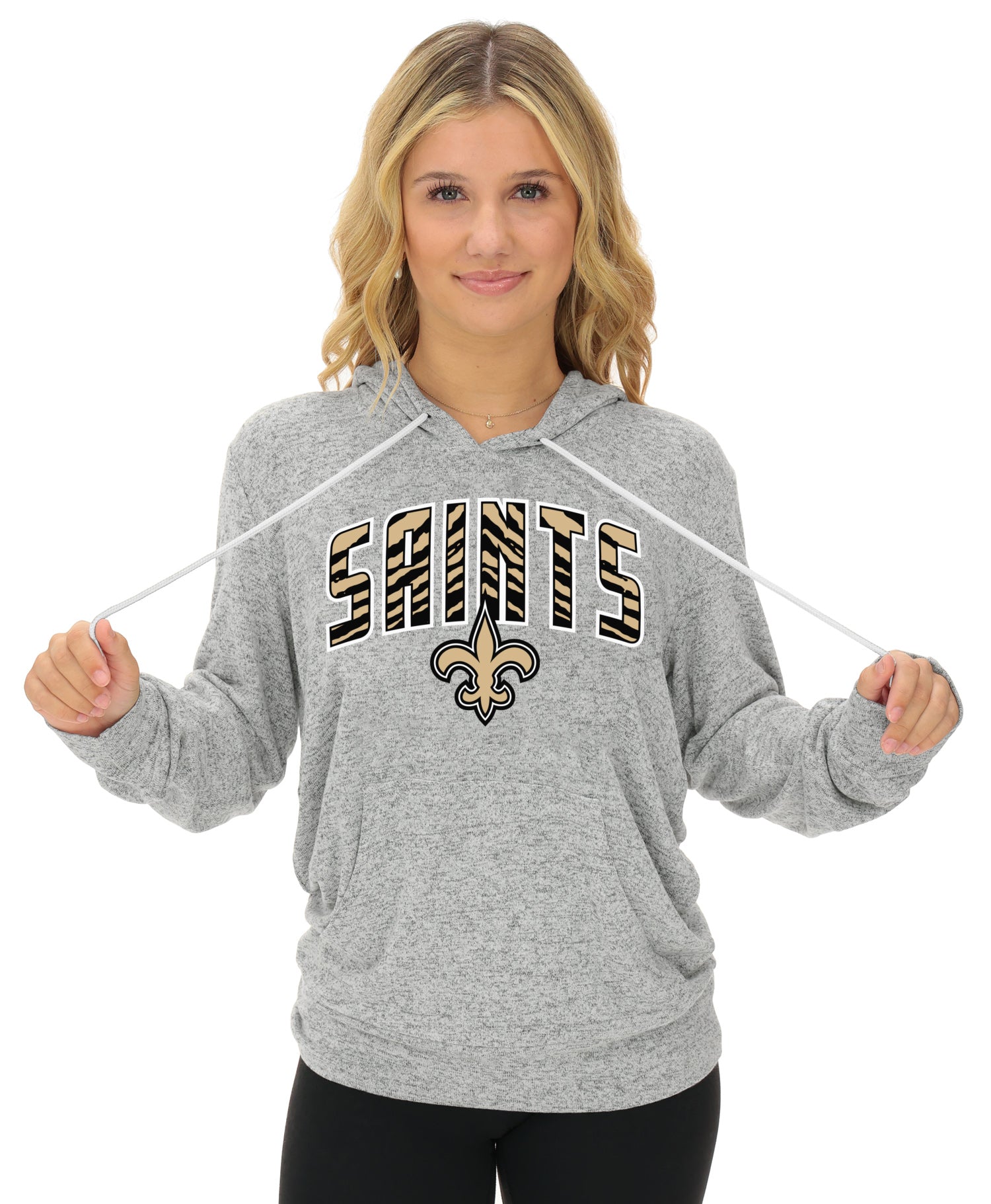 Zubaz NFL Women's Zebra Arch Soft Marled Team Color Hoodie, New Orleans Saints