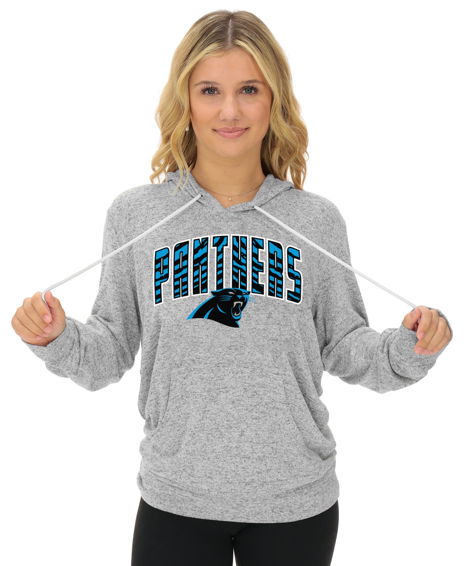 Zubaz NFL Women's Zebra Arch Soft Marled Team Color Hoodie, Carolina Panthers