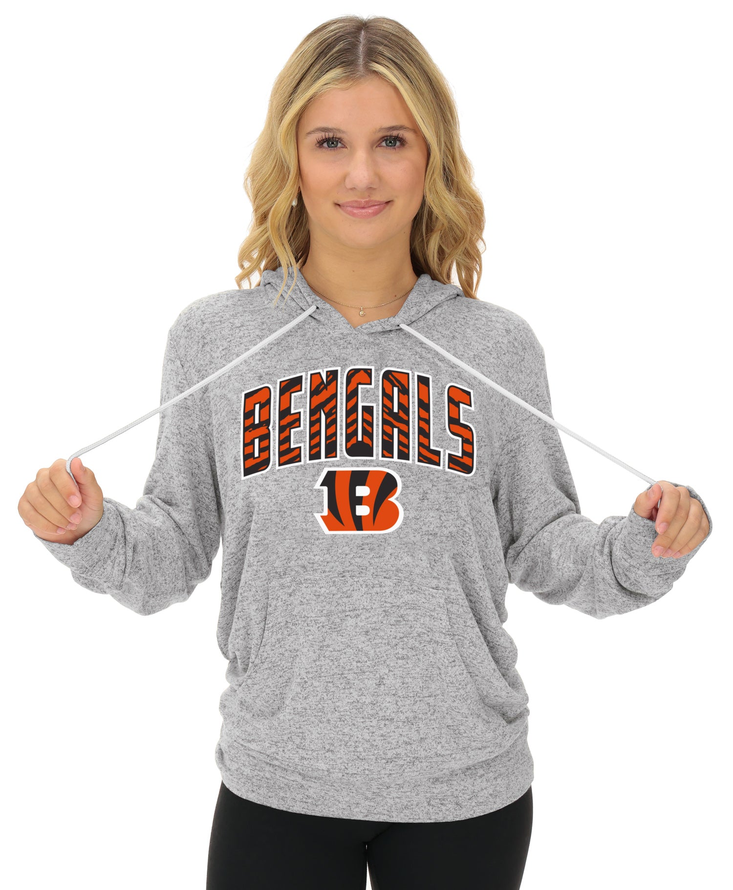 Zubaz NFL Women's Zebra Arch Soft Marled Team Color Hoodie, Cincinnati Bengals